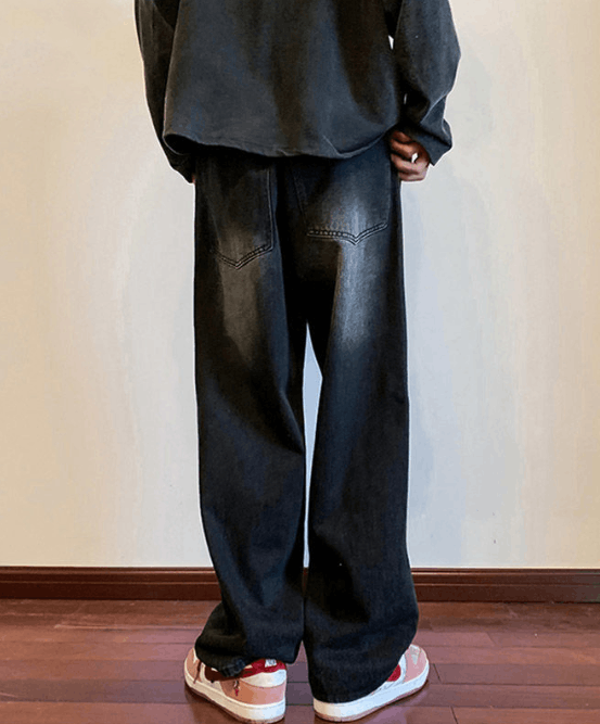 Japanese Brand American retro distressed washed straight loose jeans Size US 32 / EU 48 - 4 Thumbnail