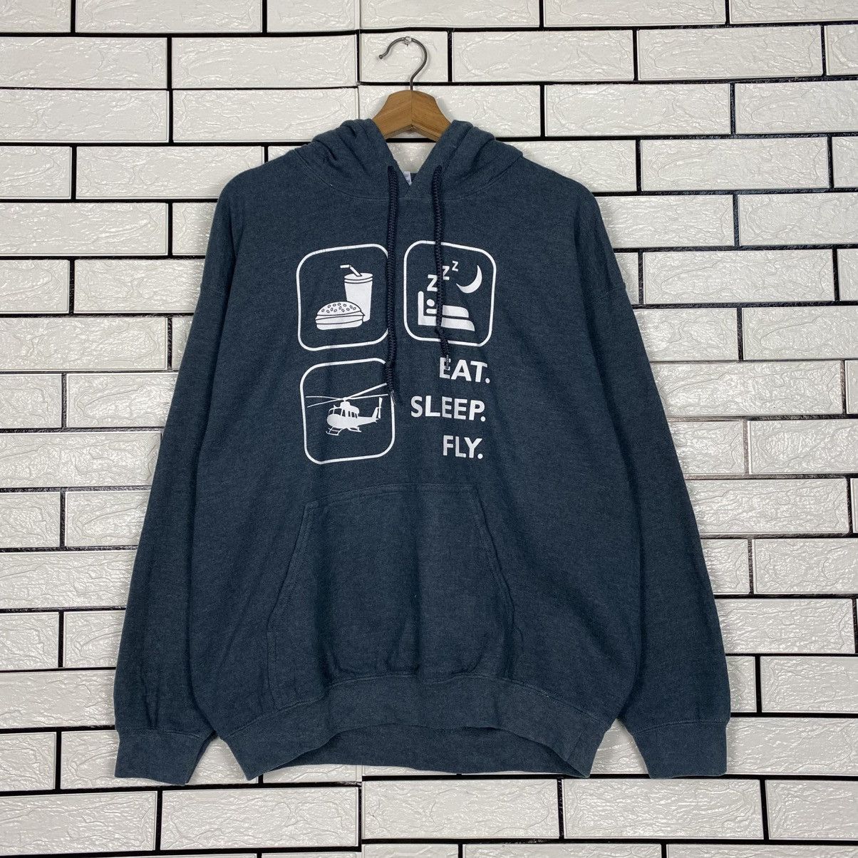 Vintage 📌Vintage Hoodie Pull Over Eat Sleep Fly Big Logo Size US L / EU 52-54 / 3 - 12 Thumbnail