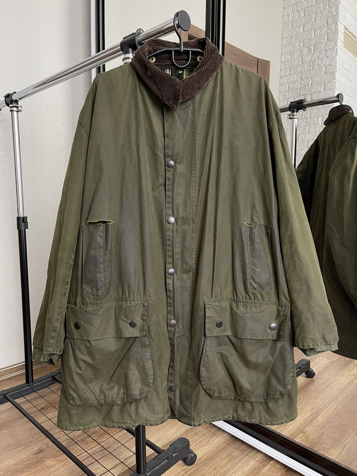 【美品】90S 3ワラント Barbour BORDER 48 SAGE 90's Dead Stock 3 Crest Vintage Barbour 