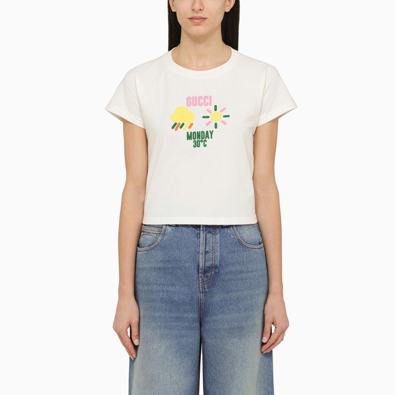 image of Gucci White Cotton T-Shirt With Logo Print, Women's (Size Small)