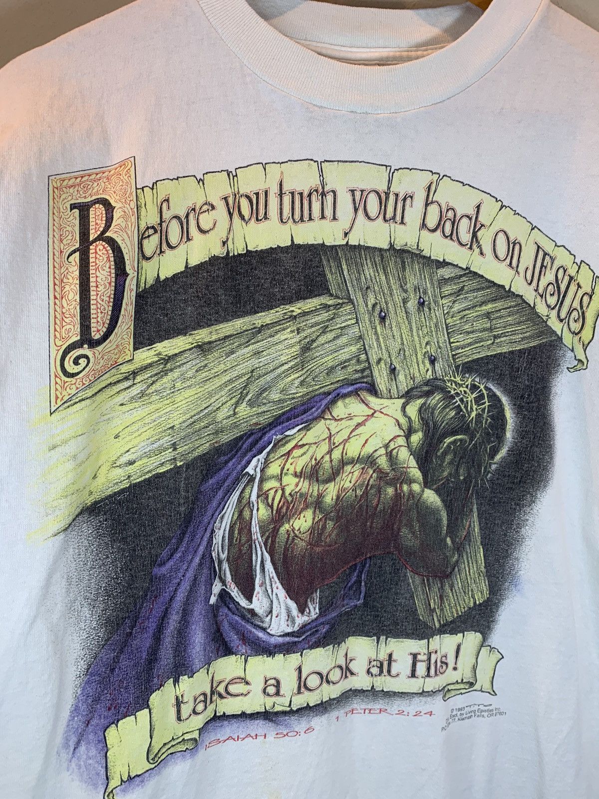Vintage *RARE* Vintage 1993 Living Epistles Look At Jesus Back Shirt Size US XL / EU 56 / 4 - 3 Thumbnail