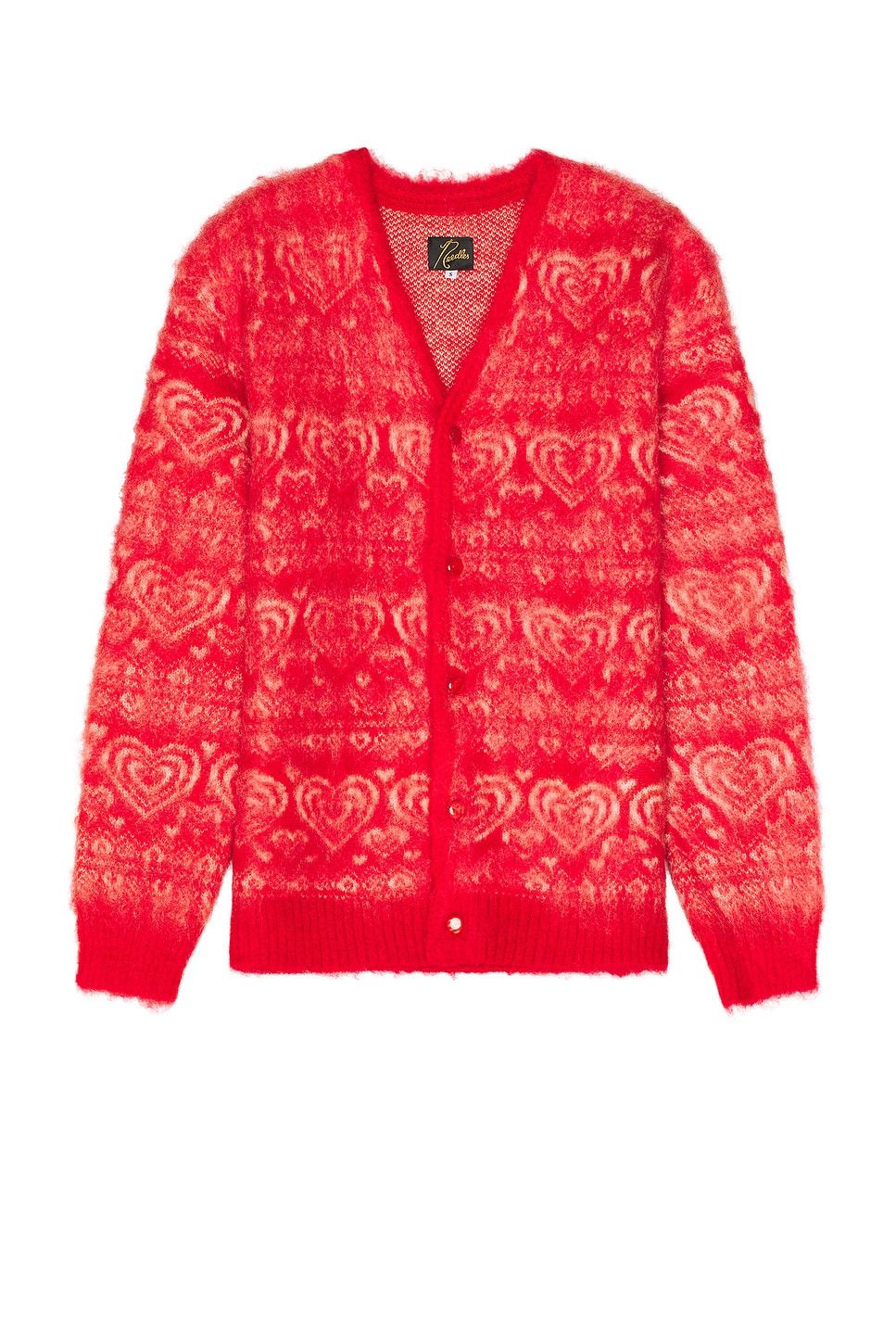 o1h1sh10525 Heart Mohair Cardigan in Red