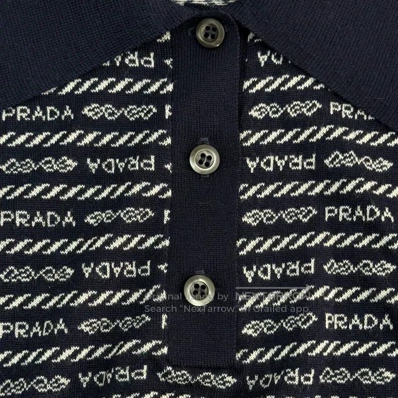 Prada Prada Dark blue full logo sheep wool polo knitted short sl Size XS / US 0-2 / IT 36-38 - 8 Thumbnail