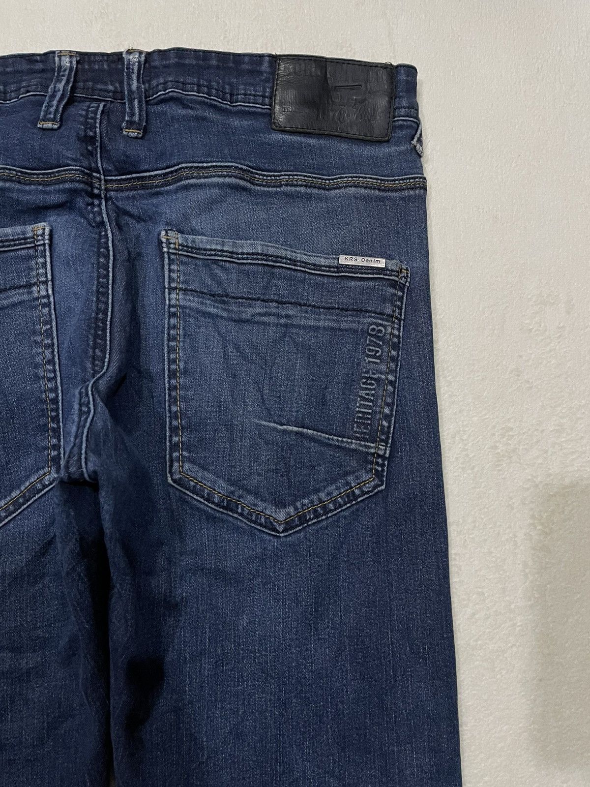 Japanese Brand Vintage KRS Denim Skinny Faded Distress Dark Blue Jeans Size US 33 - 18 Thumbnail
