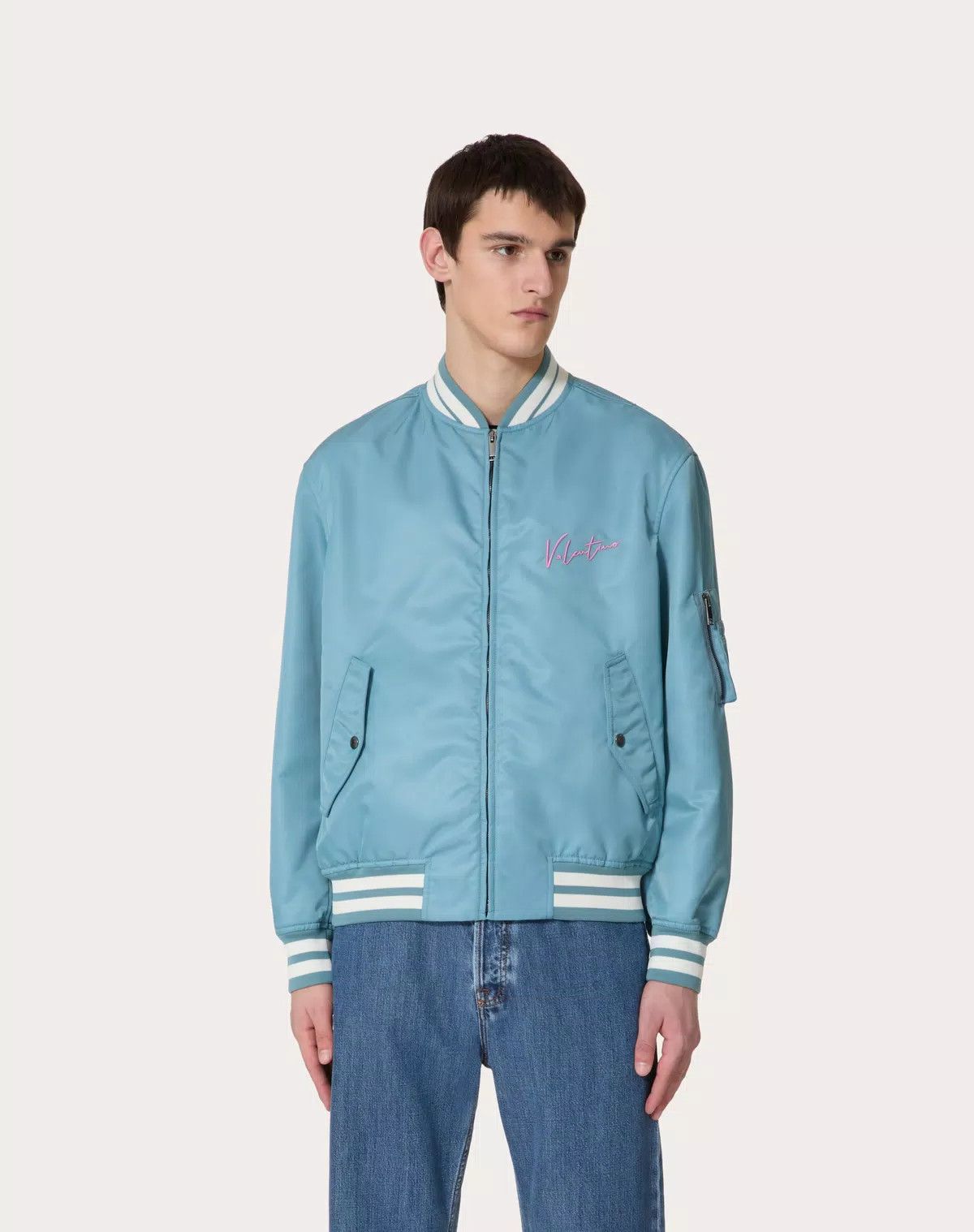 Valentino oc11z0725 Nylon Bomber Jacket in Light Blue Size US M / EU 48-50 / 2 - 4 Thumbnail