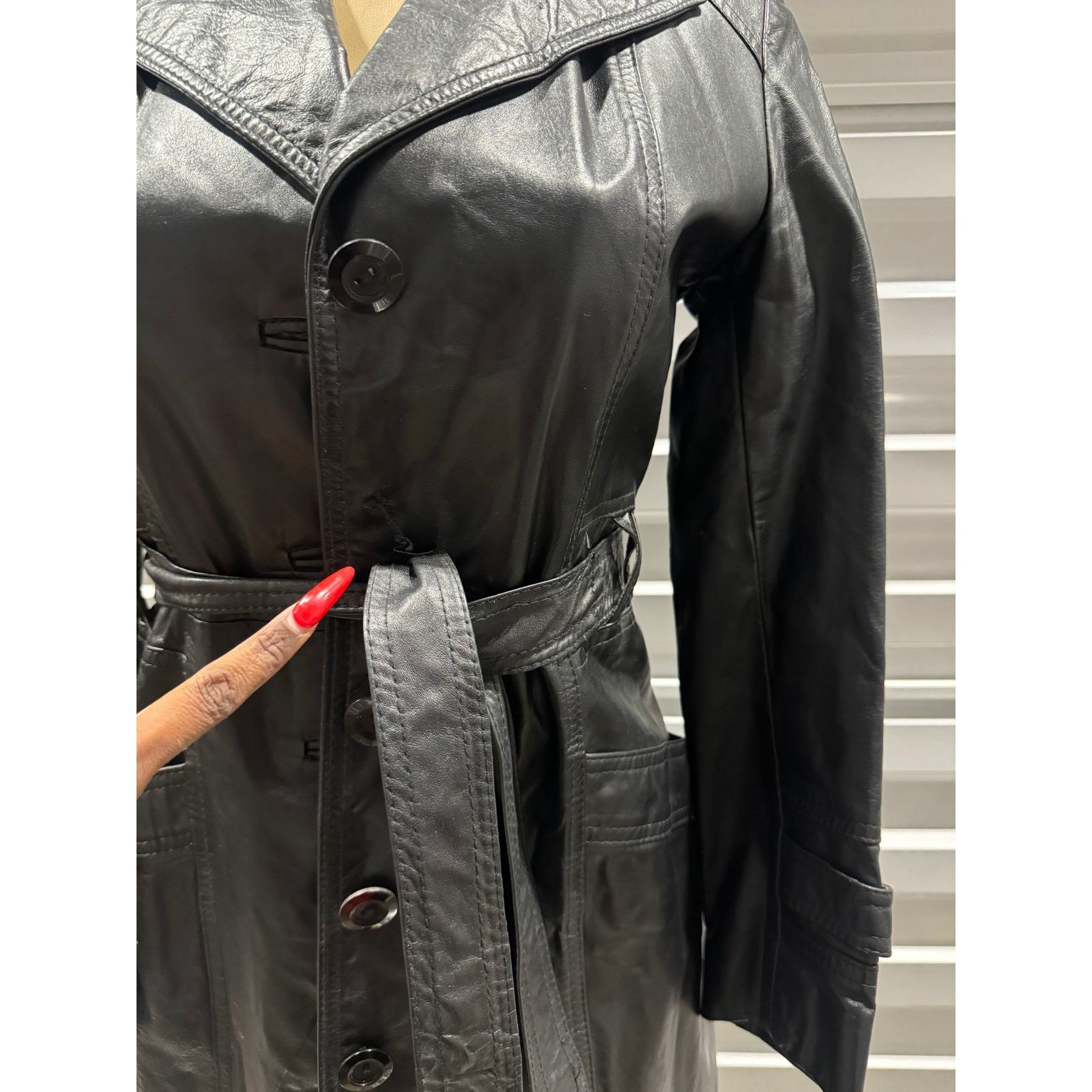 Vintage LEATHER vintage TRENCH COAT Size XS / US 0-2 / IT 36-38 - 5 Thumbnail