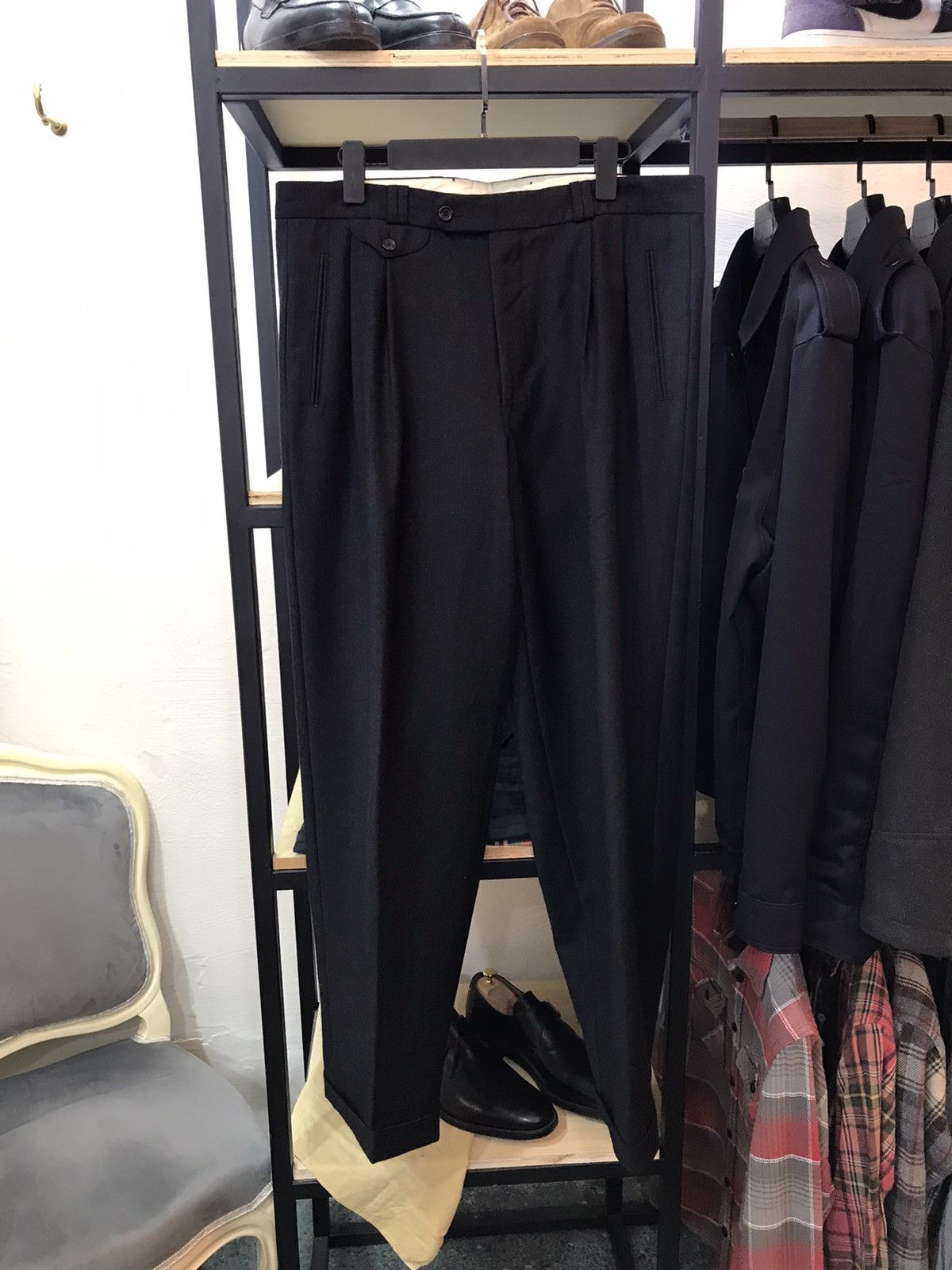 Other HIGH WAISTED PLEATED PURE WOOL FLANNEL DRESS PANTS Size 46R - 2 Thumbnail