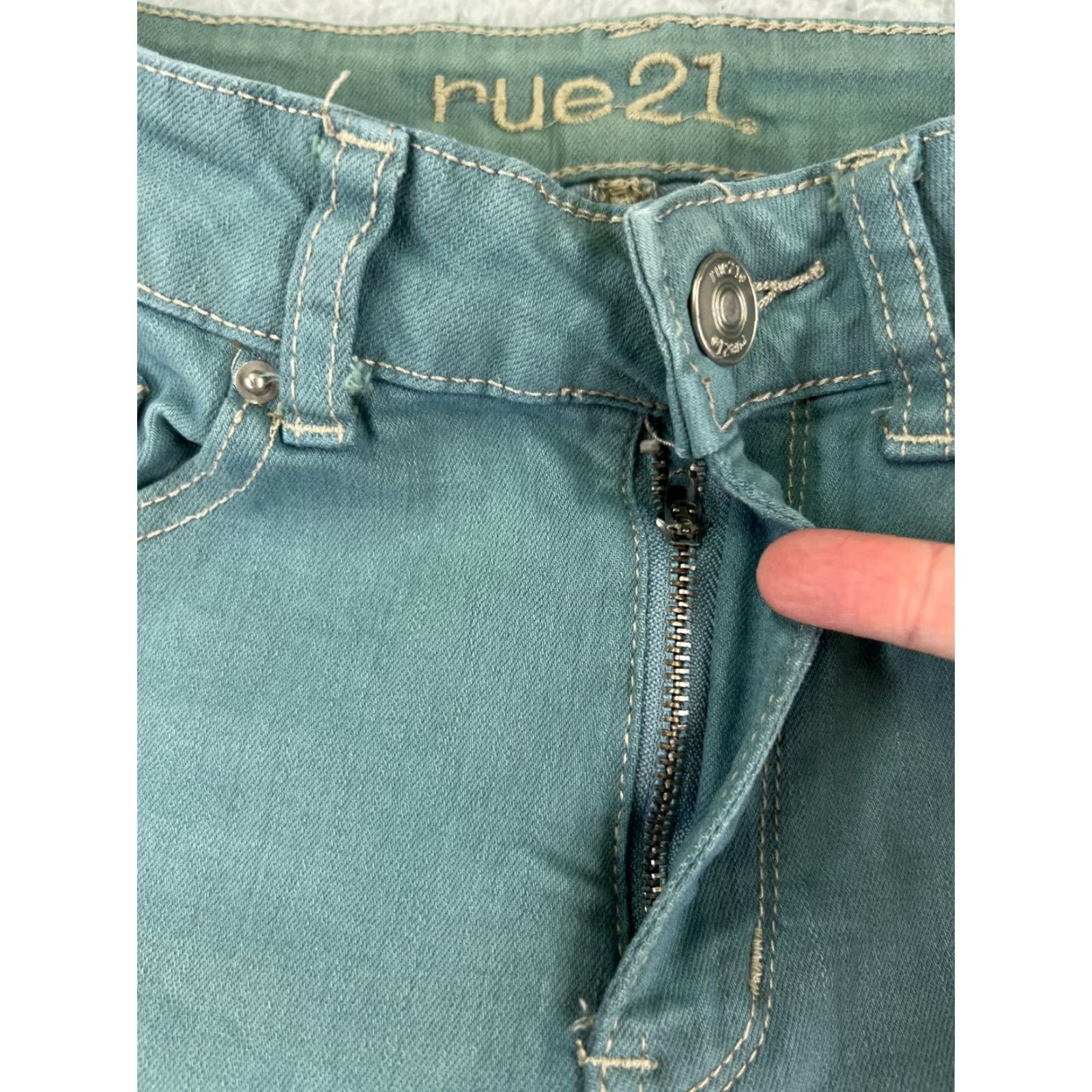 Vintage Rue21 Jeans Womens 2 Green Denim Jegging Slim Mid Rise 23x27 Cotton Blend 5-Pocket Stretch Zip Button VINTAGE? No Size 26" / US 2 / IT 38 - 5 Thumbnail
