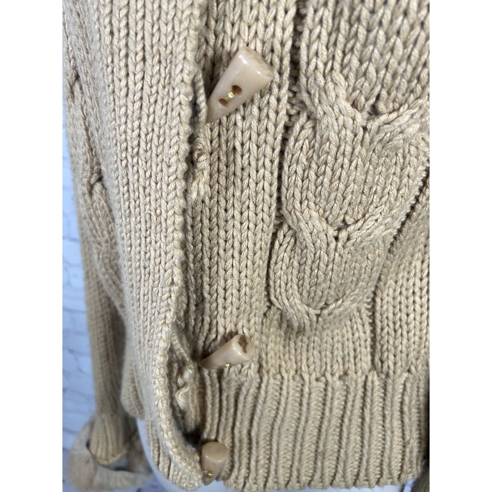 Vintage Kenji Full Zip Sweater Women Handmade Hand Knit Hooded Tan Brown Faux Rabbit Fur Accents Chunky Knit S XL Vintage: No Mens Womens? (Wait) Size S / US 4 / IT 40 - 5 Thumbnail
