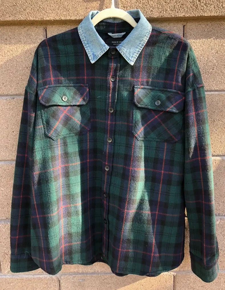 Fear of God Fear of God FOG Green Plaid Denim Collar Shirt - dmc Size US M / EU 48-50 / 2 - 1 Thumbnail