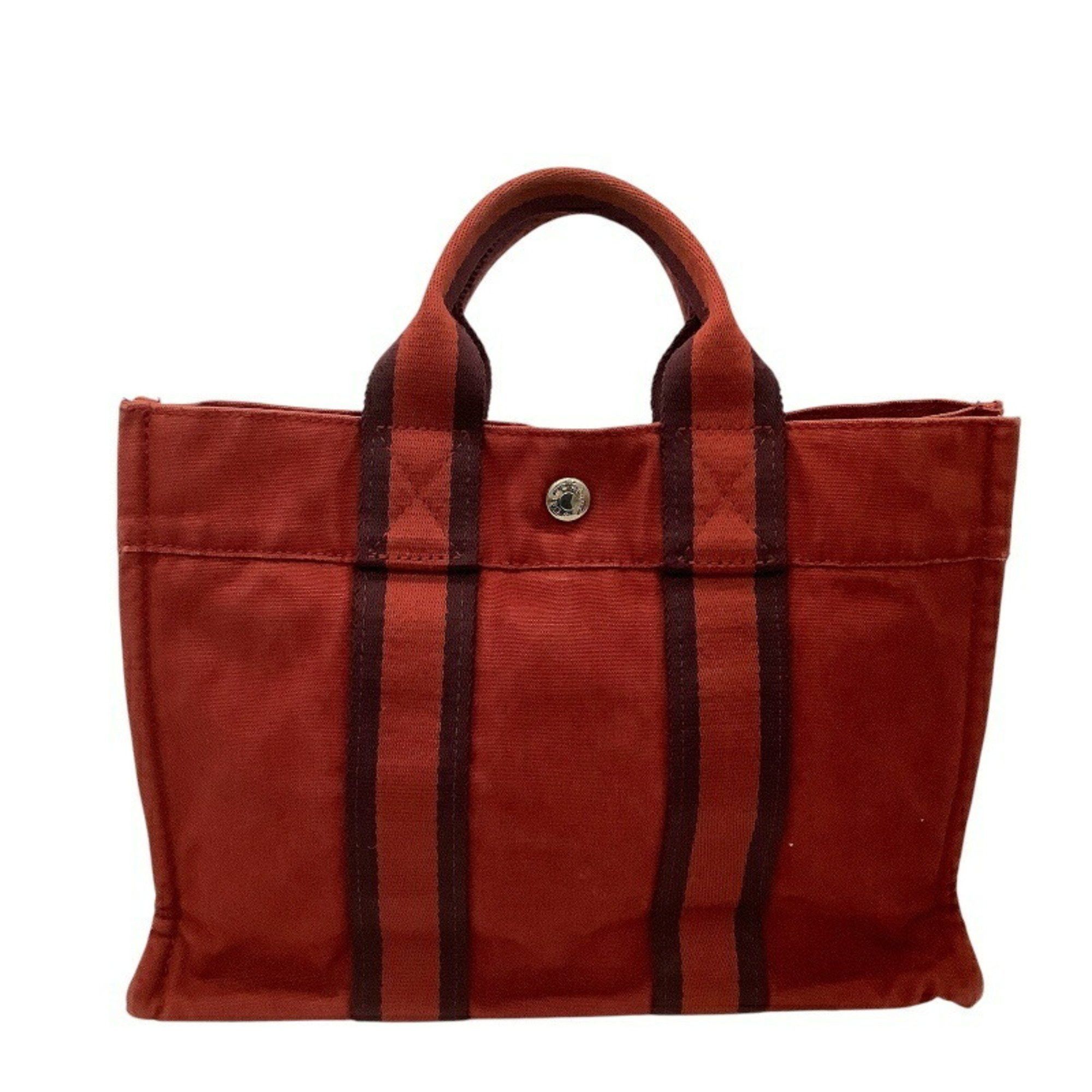 Hermes Foul Tote Pm Red Mini Bag Canvas Ja-20832, Women's