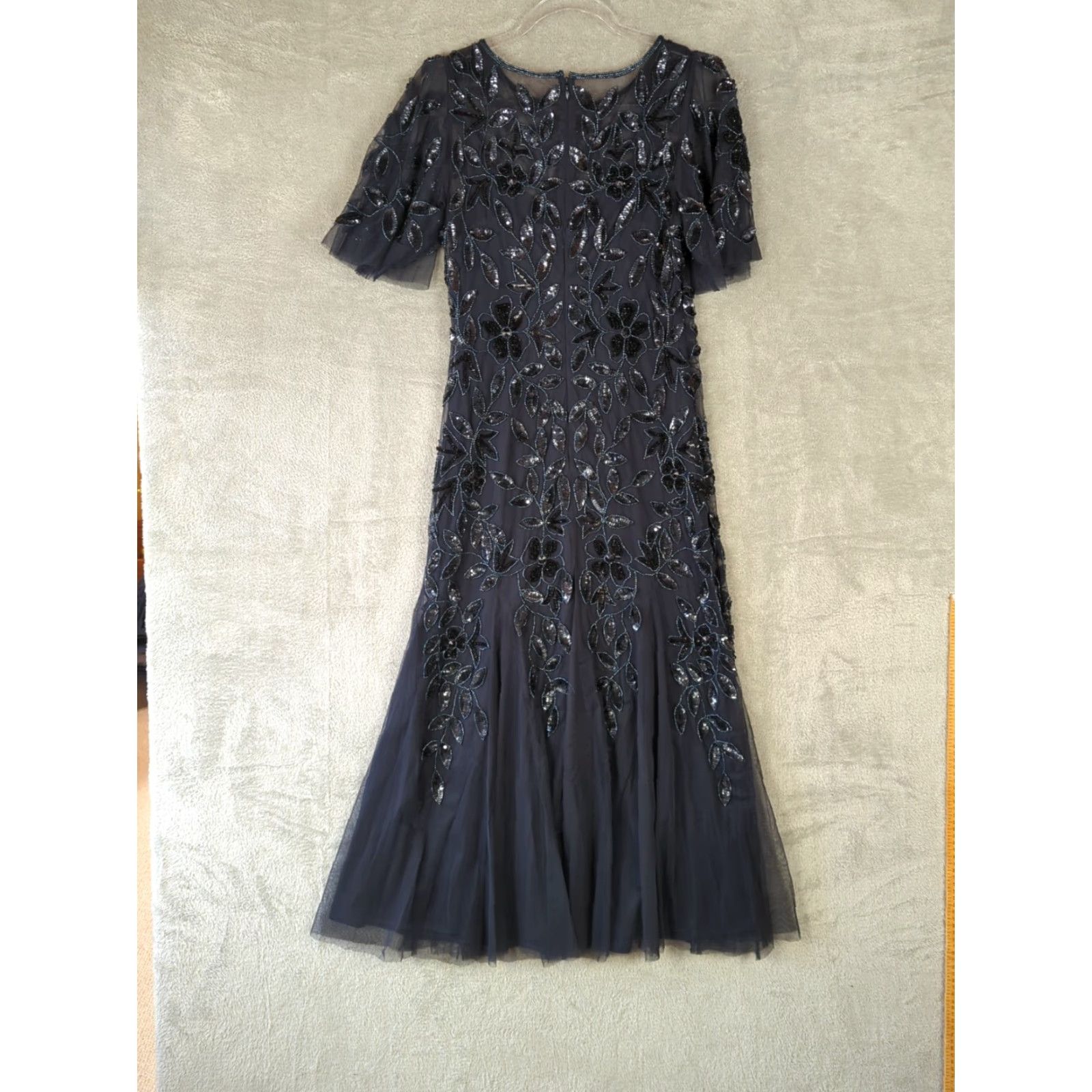 Adrianna Papell Adrianna Papell Dress Womens 4 Black Beaded Tulle Maxi Ball Gown Formal Event Size S / US 4 / IT 40 - 7 Thumbnail
