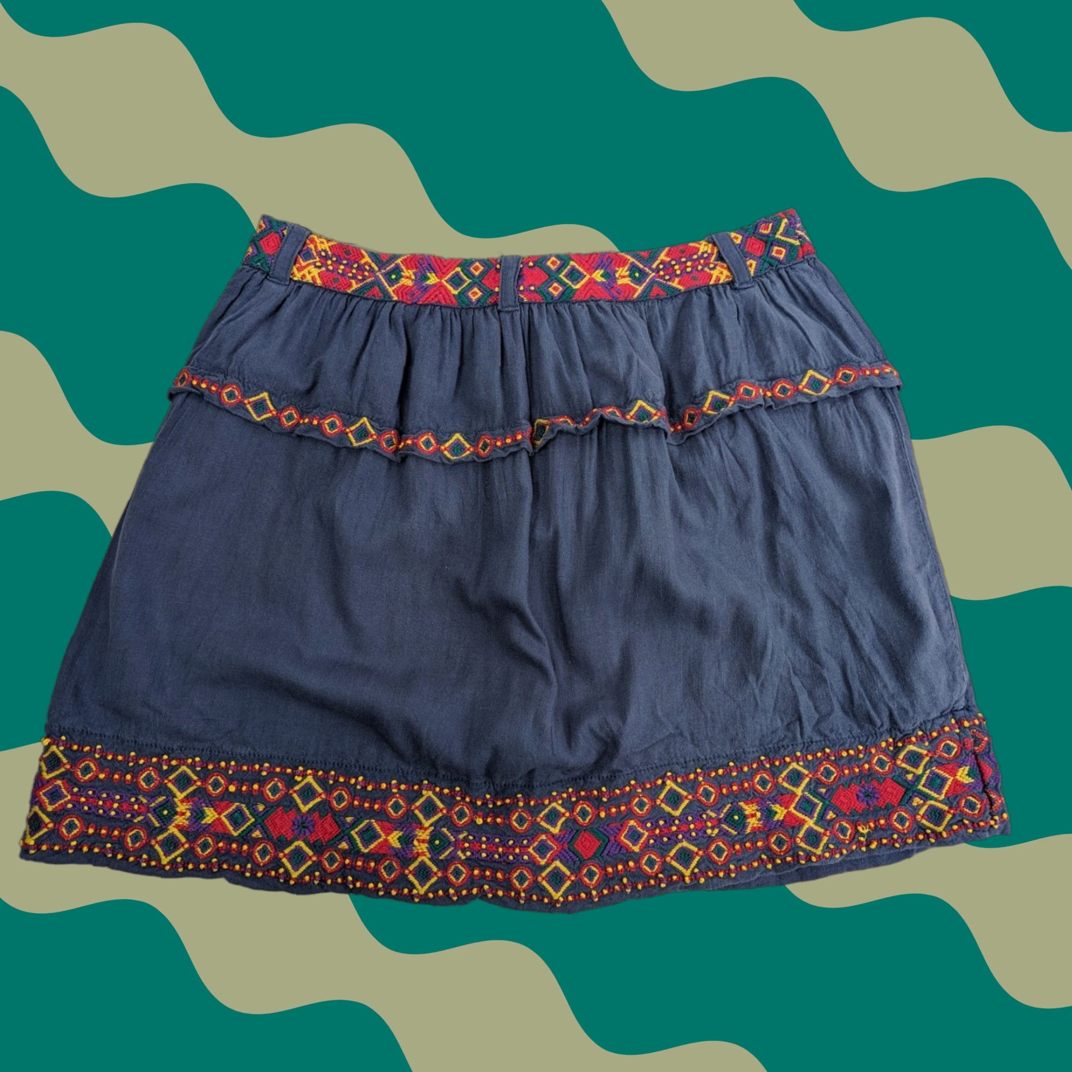 Miss Me Miss Me Blue Couture Embroidered Linen Lined Skirt Button Front Size Large Women Short Mini Size 36" / US 14 / IT 50 - 1 Thumbnail