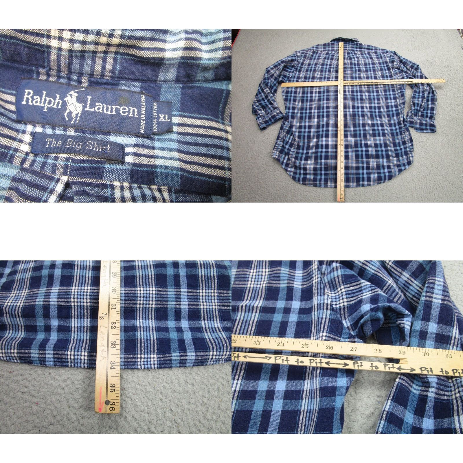 Ralph Lauren VINTAGE Ralph Lauren Workshirt Shirt Mens XL Blue Plaid Button-Up Collared Classic Casual Size US XL / EU 56 / 4 - 8 Thumbnail