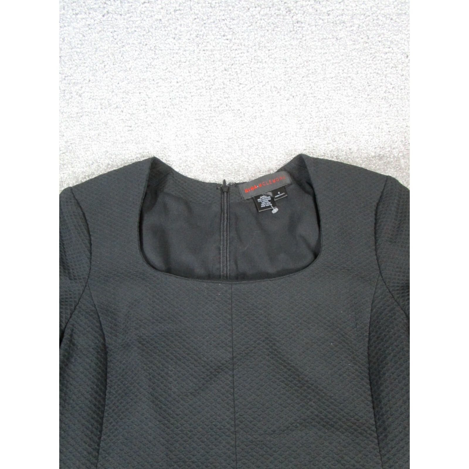 Vintage Nina Mclemore Dress Womens 6 Cotton Black Knee Length Short Sleeve Scoop Neck Zip Pencil Dress Sheath Mens Womens Size M / US 6-8 / IT 42-44 - 2 Thumbnail