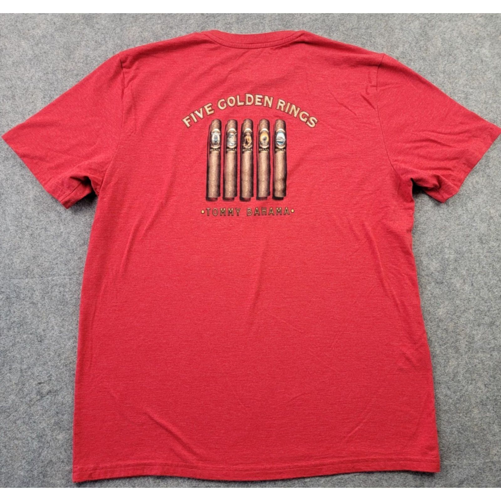 Tommy Bahama Tommy Bahama Shirt Mens M Red Five Golden Rings Cigar Graphic Short Sleeve T-Shirt Size US M / EU 48-50 / 2 - 5 Thumbnail