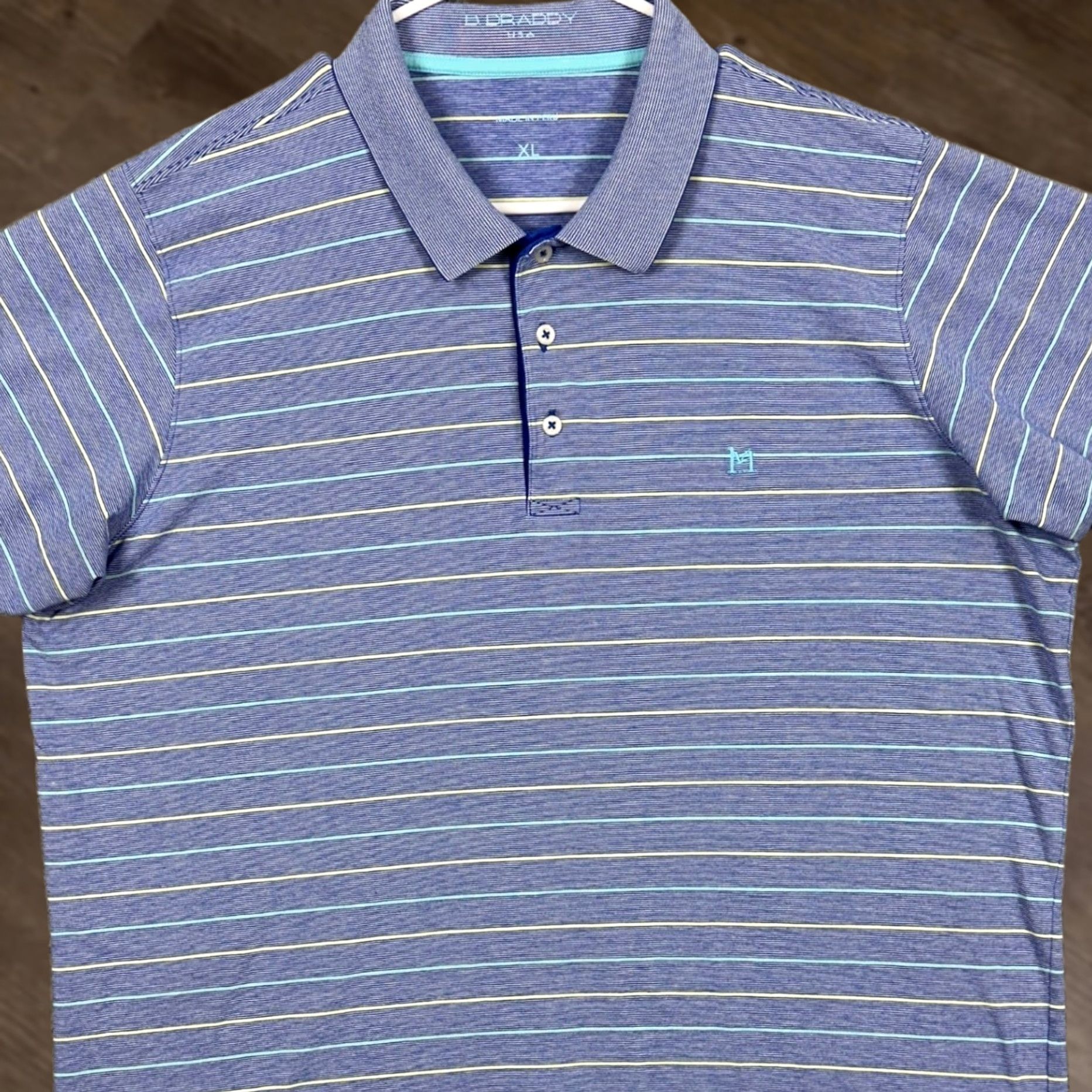 Vintage B. Draddy USA Polo Shirt Golf XL Blue Striped Rugby Logo Shirt Men XS? Wait, proceed. Size US XL / EU 56 / 4 - 1 Thumbnail