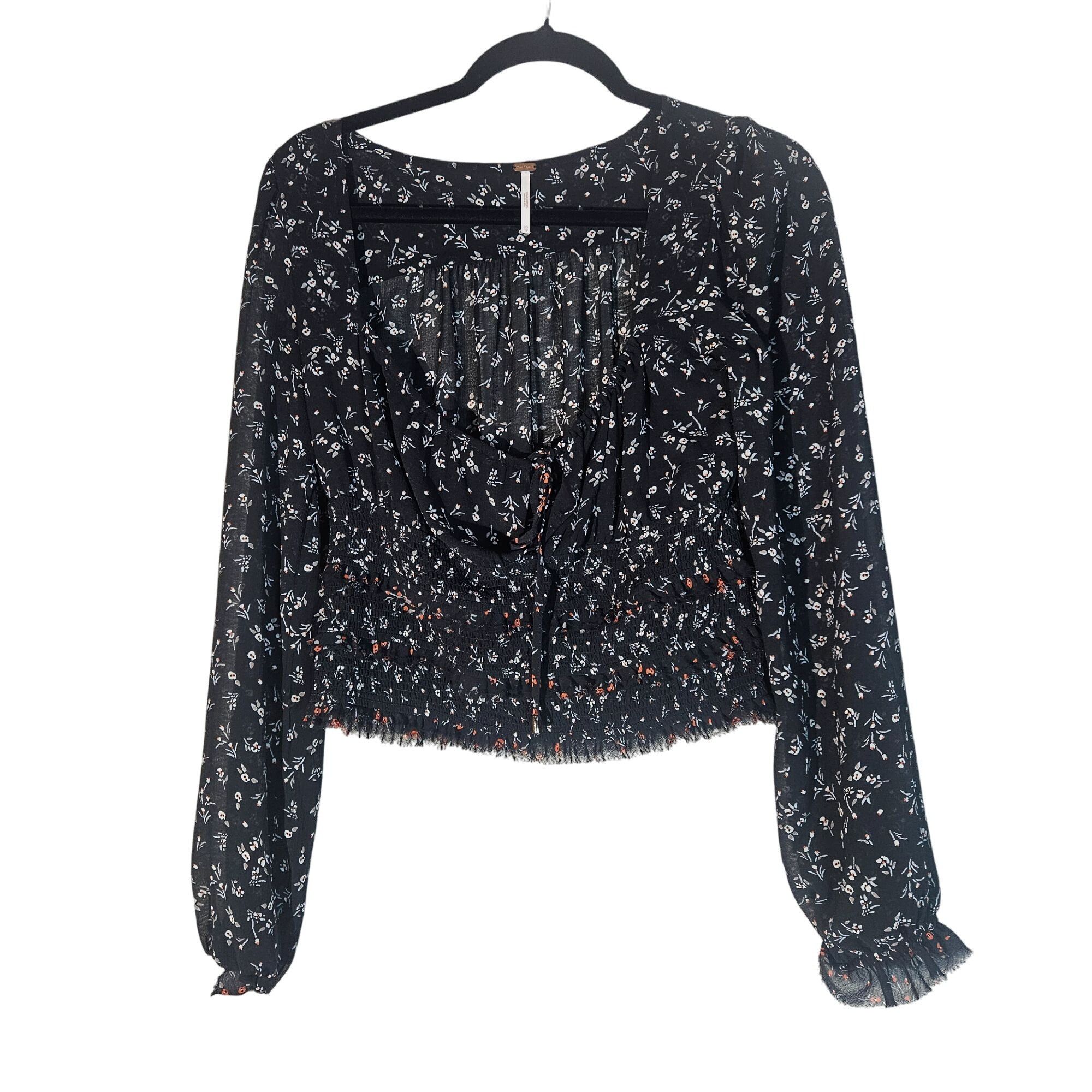 Free People Free People Smocked Floral Blouse Black XS |Cottage core She Size XS / US 0-2 / IT 36-38 - 3 Thumbnail