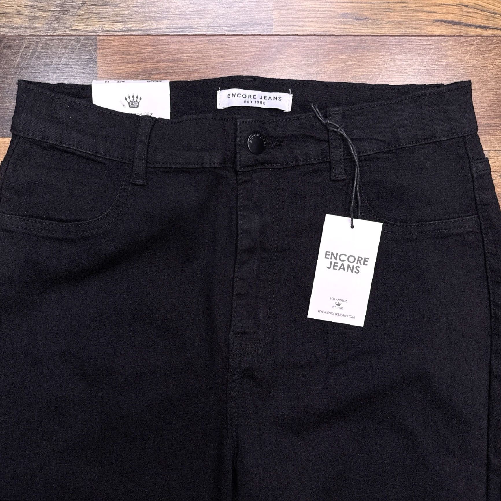 Vintage Encore Womens Jeans Skinny 15 Black High Rise Distressed Stretch Denim 5-Pocket Logo Slim Modern City Jeans Womens Size 36" / US 14 / IT 50 - 3 Thumbnail