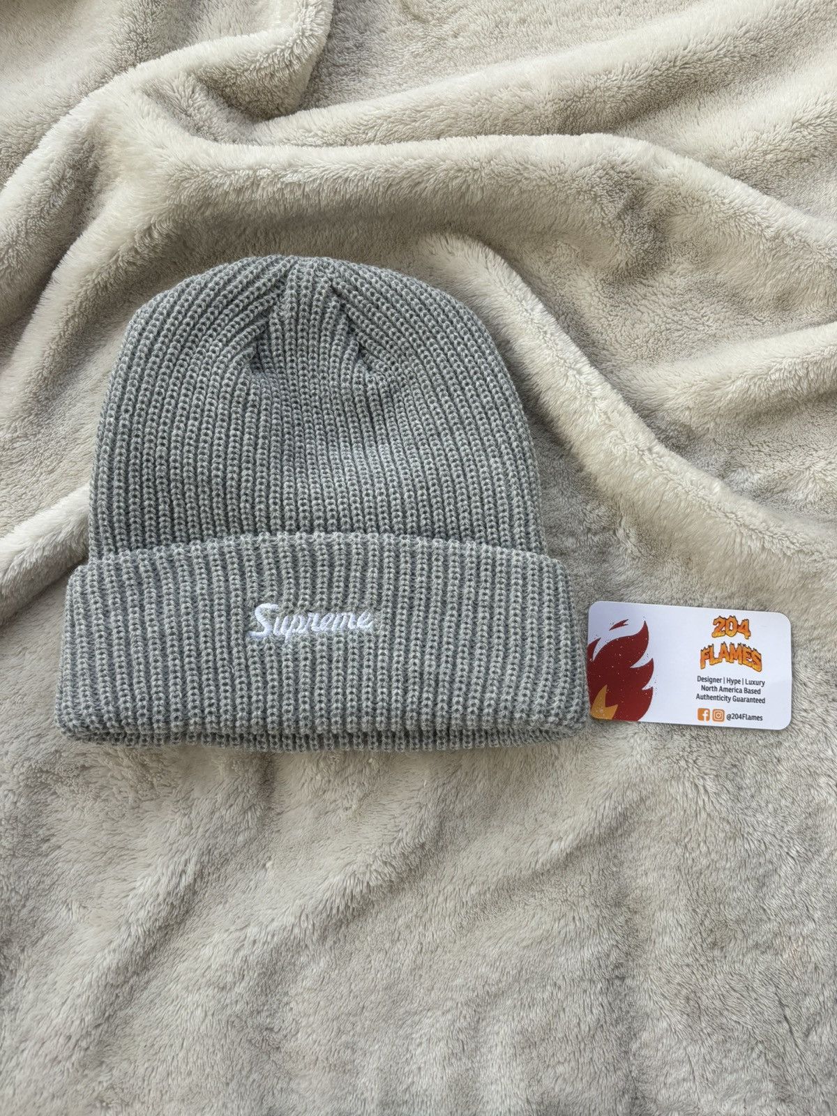 Supreme Grey Logo Beanie - Rare