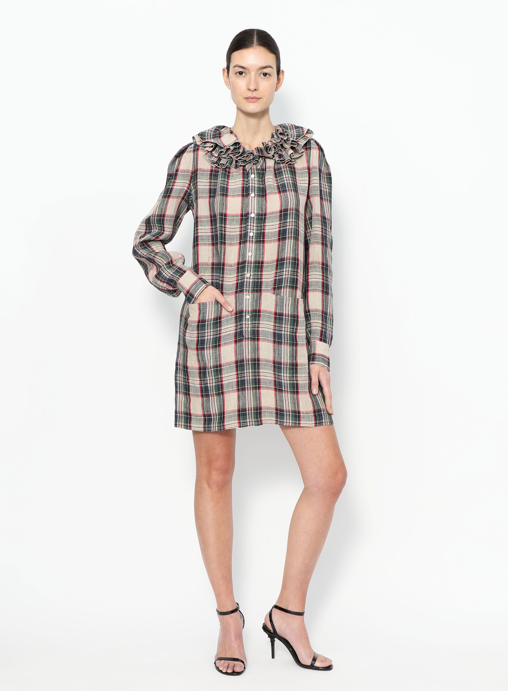 Balenciaga Balenciaga 2010 Collection Ruffled Plaid Linen Summer Dress Size XS / US 0-2 / IT 36-38 - 2 Thumbnail