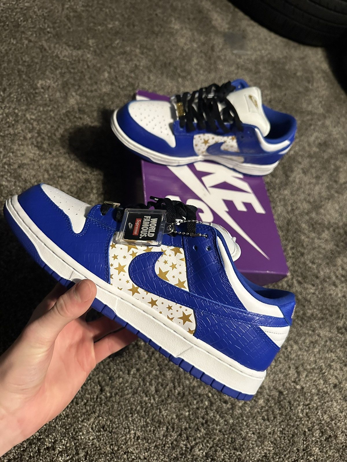 image of Nike Sb Supreme Dunk Low Shoes in Blue, Men's (Size 10.5)