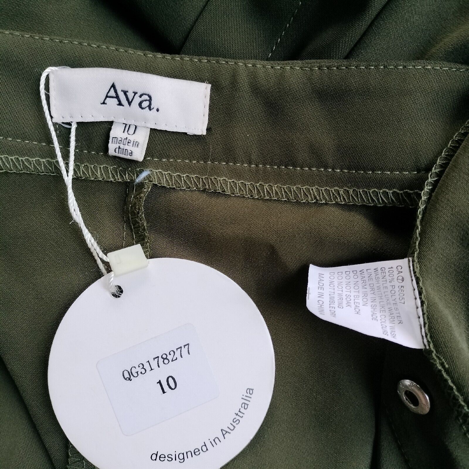 Designer Ava Pants Green Khaki High Waisted Straight Leg Snap Button Size 28" / US 6 / IT 42 - 6 Thumbnail