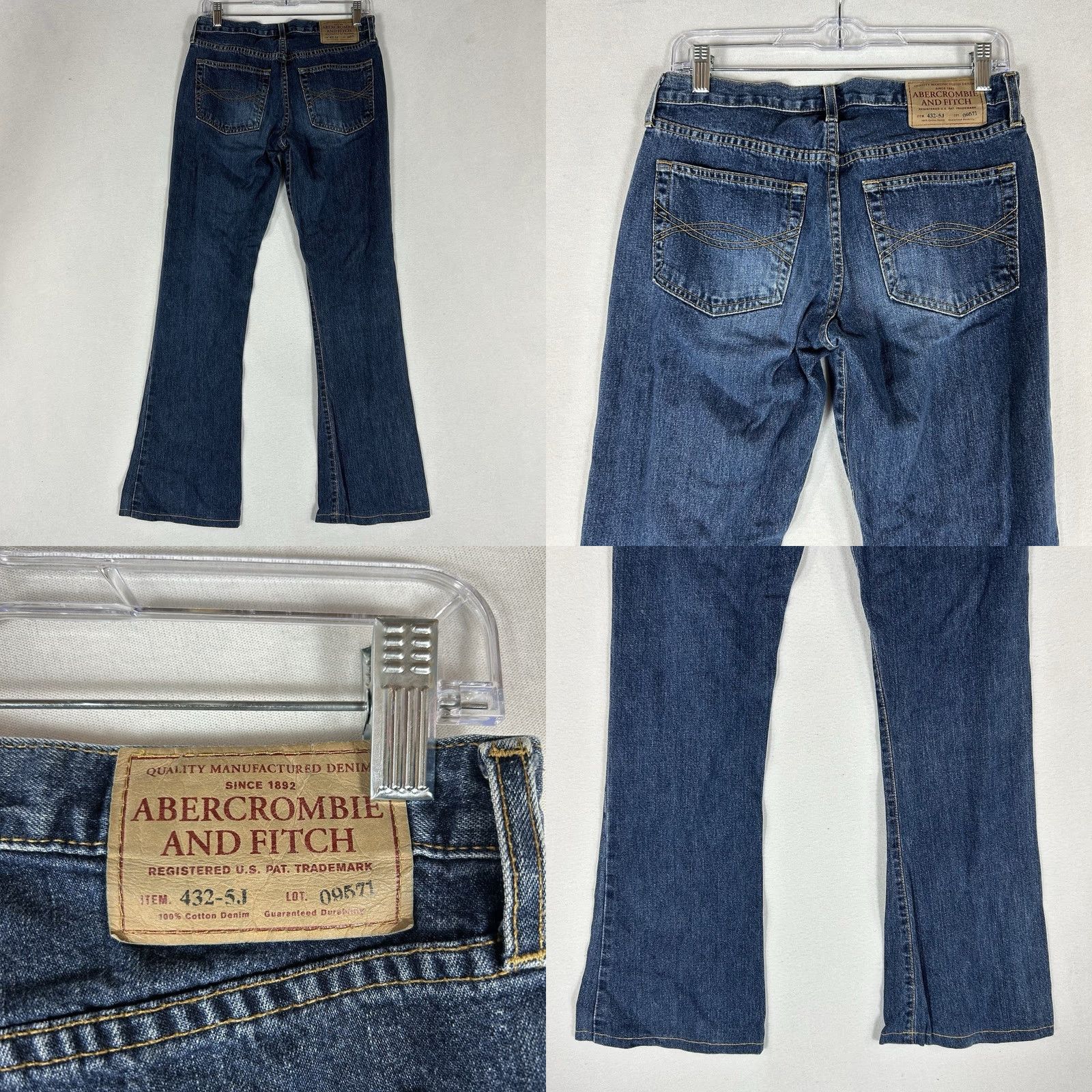 Abercrombie & Fitch VINTAGE Abercrombie & Fitch Jeans Womens 2R Bootcut Wide Leg Denim Regular 32in 100% Cotton Blue USA Button Fly Embroidered Pockets 432-5J 90s Size 26" / US 2 / IT 38 - 8 Thumbnail