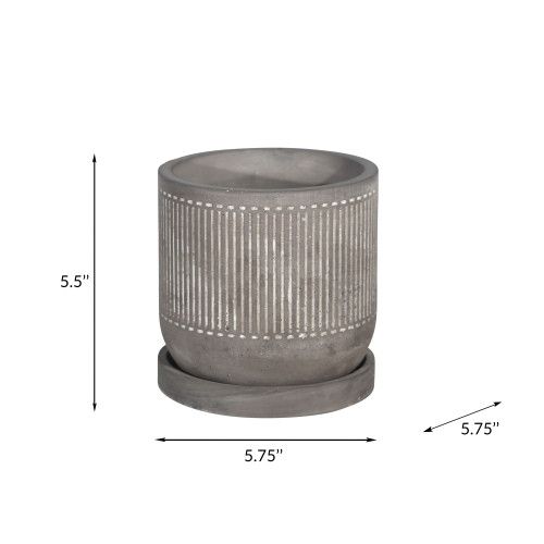 Designer × Homemade 6" LINE PATTERN PLANTER W/ SAUCER, GRAY Size US L / EU 52-54 / 3 - 7 Thumbnail