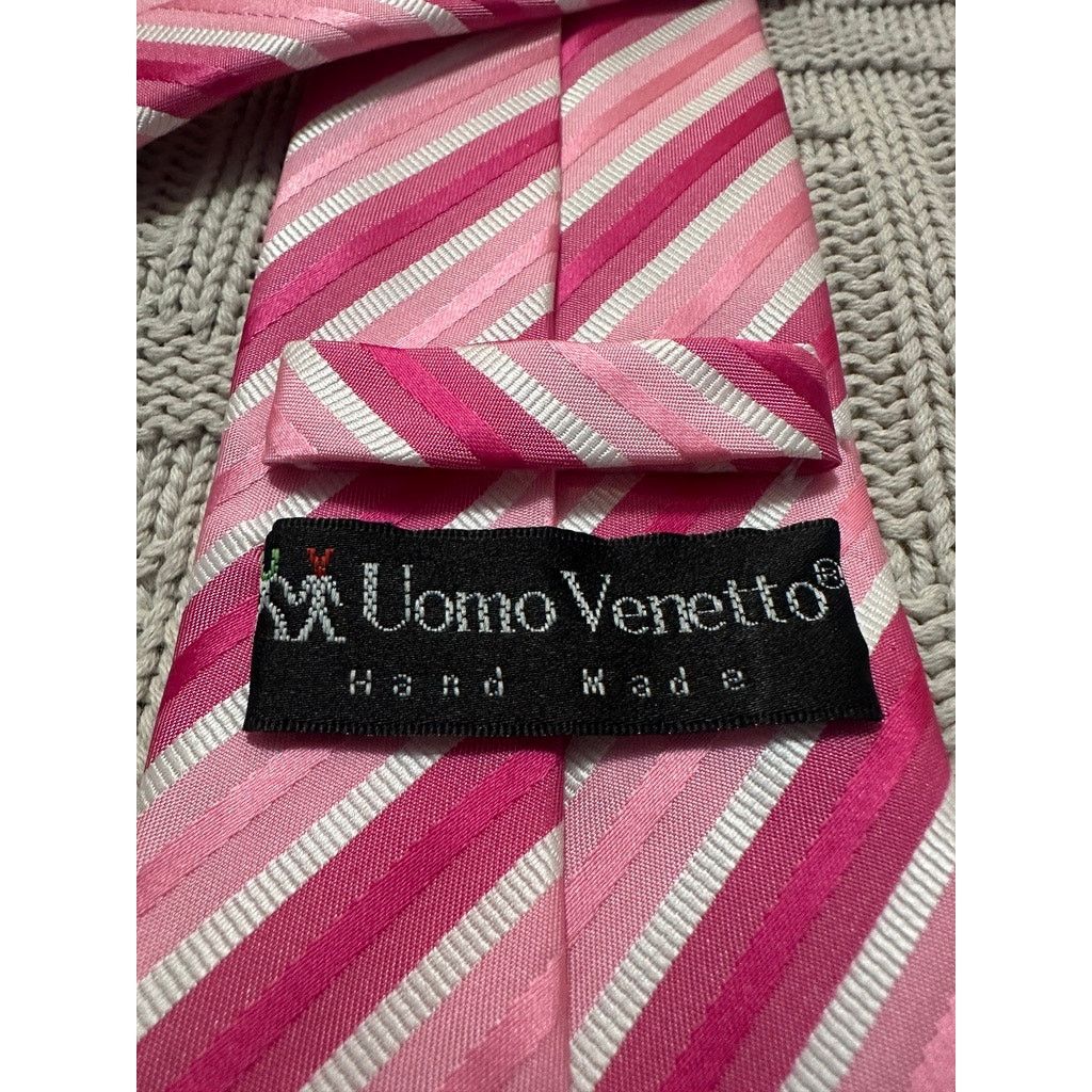 Other Uomo Venetto pink striped breast cancer awareness tie Size ONE SIZE - 3 Thumbnail