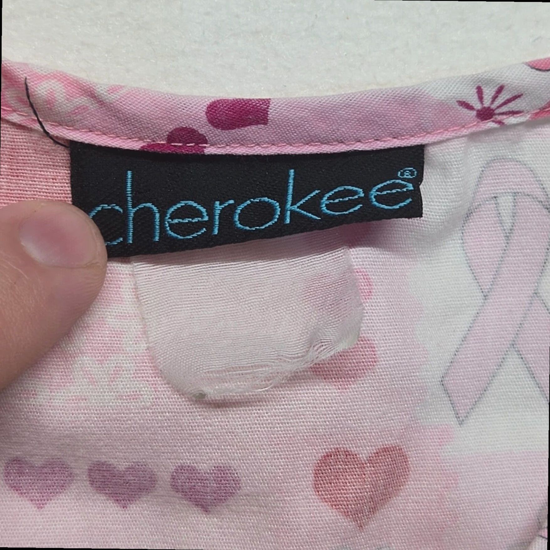 Cherokee Cherokee Pink Ribbon V Neck Scrub Top Women's Adult Large Pink Cotton Blend Medical Size US L / EU 52-54 / 3 - 3 Thumbnail