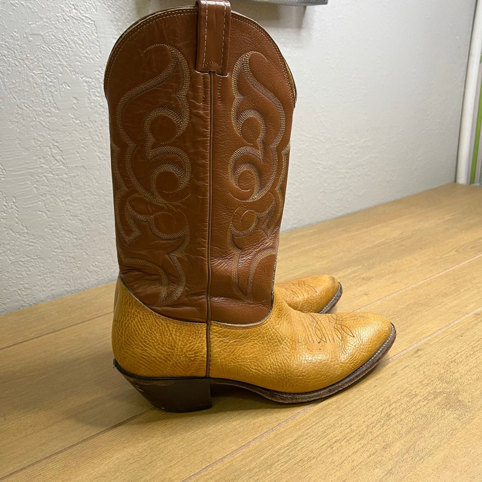 Vintage Nocona USA Cowboy Boots Mens 11 C Brown Tan Western Leather Size US 11 / EU 44 - 2 Thumbnail
