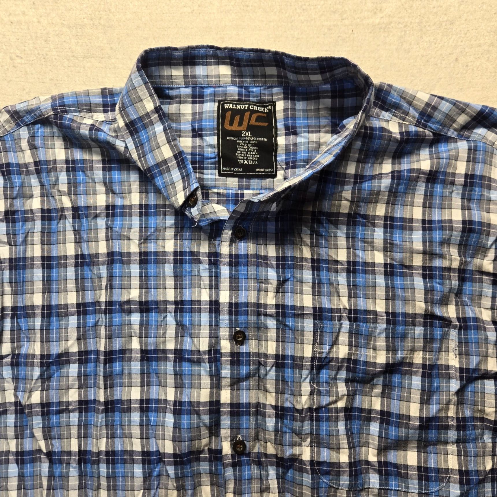 Vintage Walnut Creek Shirt Blue White Plaid Button Collar 2XL Womens Regular Adult Cotton Blend Short Sleeve Button-Up Tee? Size XXL / US 16-18 / IT 52-54 - 2 Thumbnail