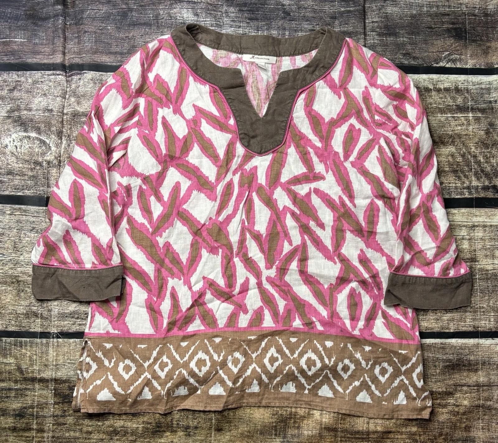 Other JM Collection Top Womens Size 14 Linen Geometric V-Neck Size XL / US 12-14 / IT 48-50 - 1 Thumbnail