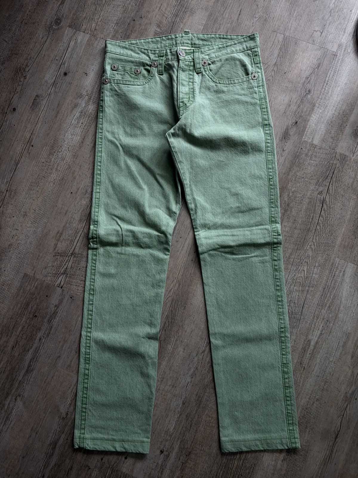 Dsquared2 2004 Dsquared green washed denim jeans big buttons Size US 31 - 1 Thumbnail