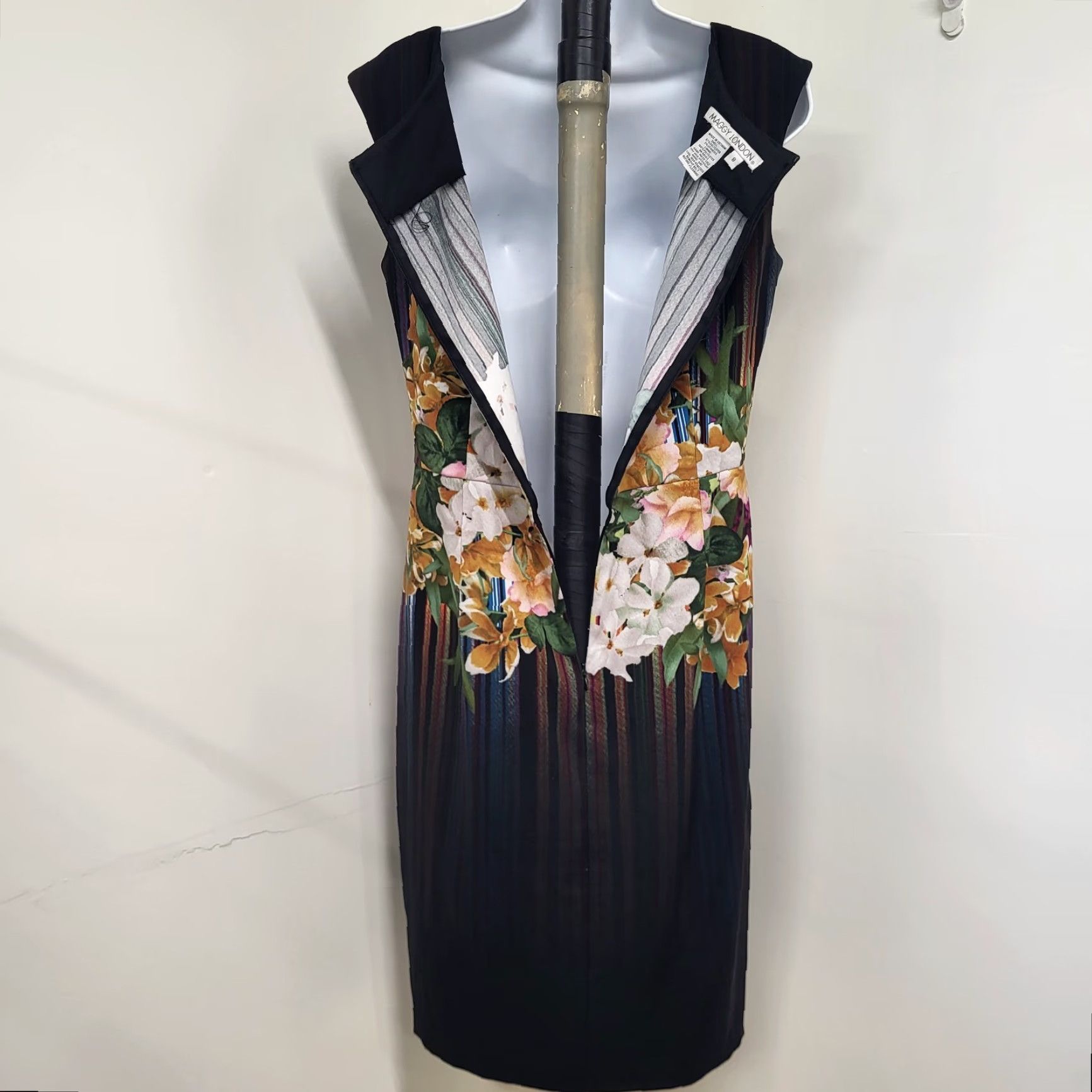 MAGGY LONDON Maggie London Dress Womens 8 Sheath Knee Length Floral Multicolor Black Sleeveless Size M / US 6-8 / IT 42-44 - 5 Thumbnail