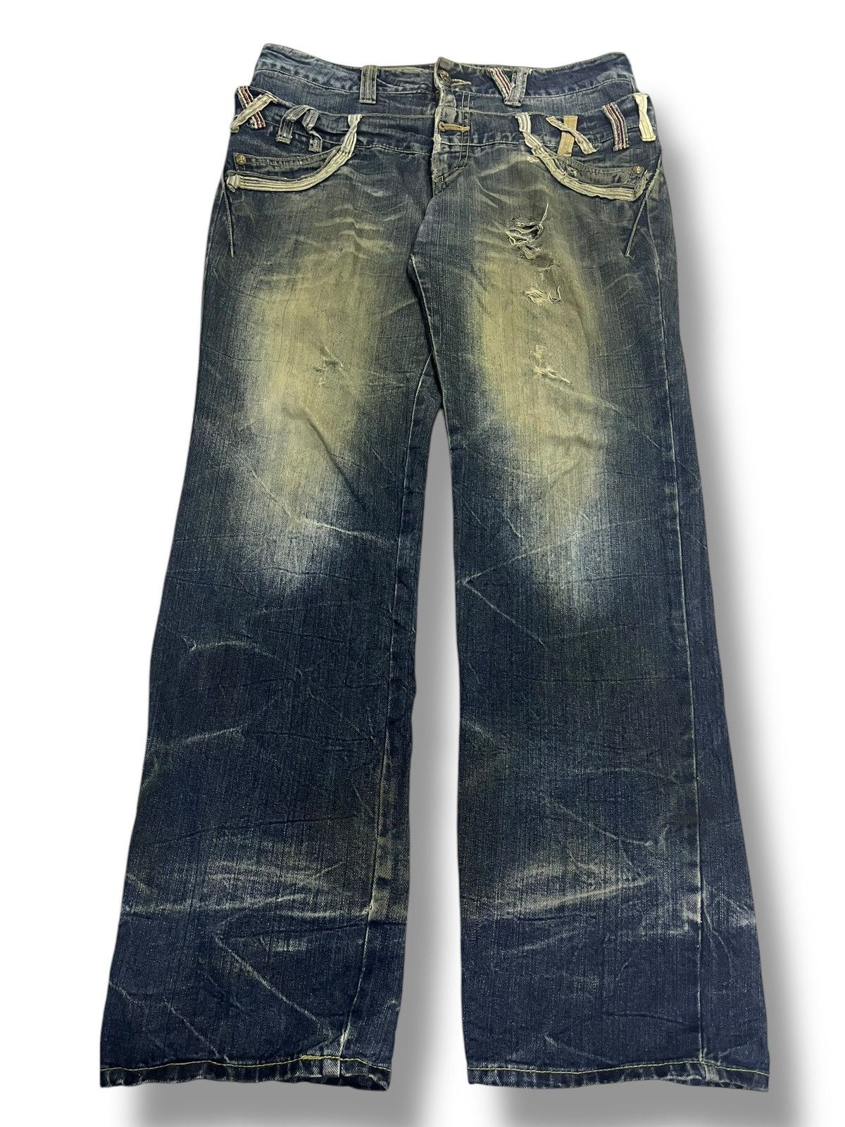If Six Was Nine SICK💥 VINTAGE SORRIDERE DOUBLE WAIST MUD WASH DENIM Size US 35 - 1 Thumbnail
