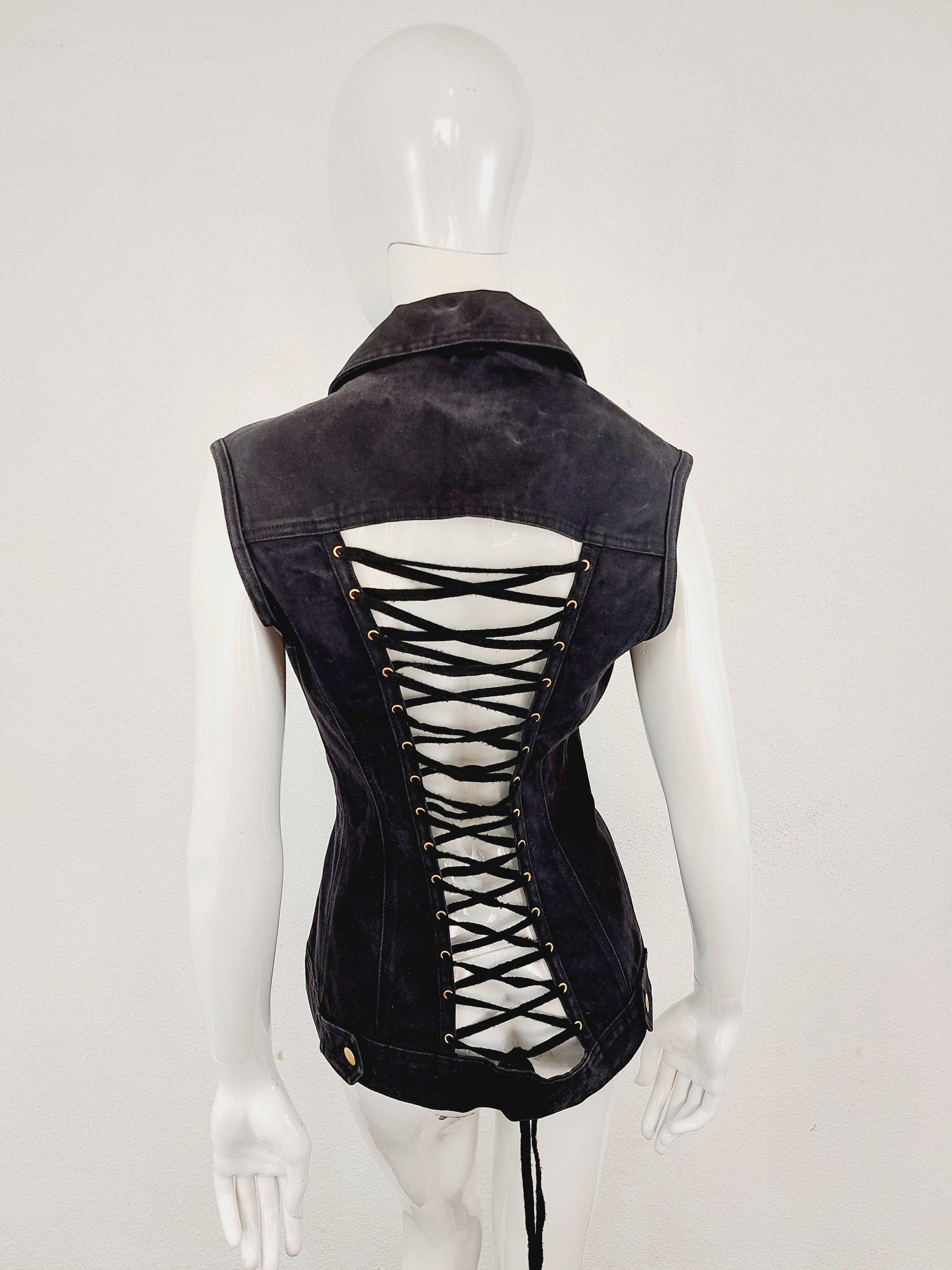 Jean Paul Gaultier Lace Up Coset Denim Vest Top Corset