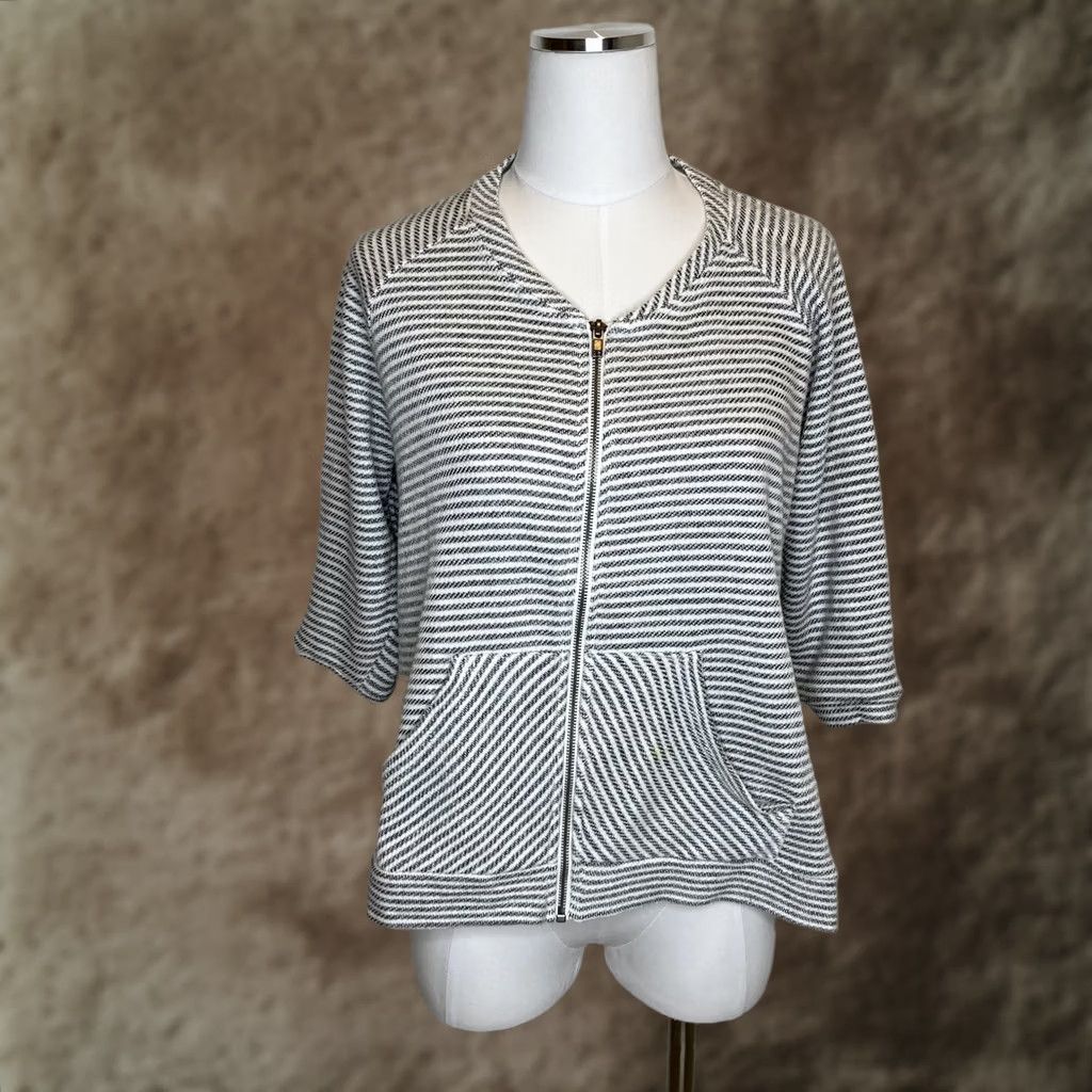 BB Dakota BB Dakota JACK Jacket Women's XS Striped Terry Knit Pockets Zip Mid-Length Black White, Knit, 100% Cotton, Casual Fashion, Jacket, Women, XS Size XS / US 0-2 / IT 36-38 - 1 Thumbnail