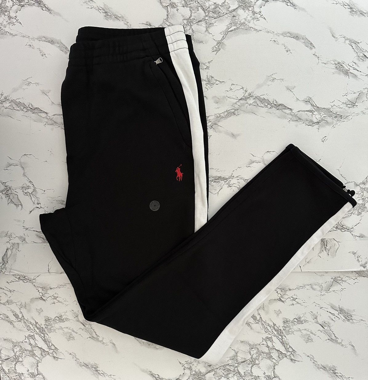 image of Polo Ralph Laurent Prl 67 Double Knit Track Jogger Pants Zip in Black, Men's (Size 32)