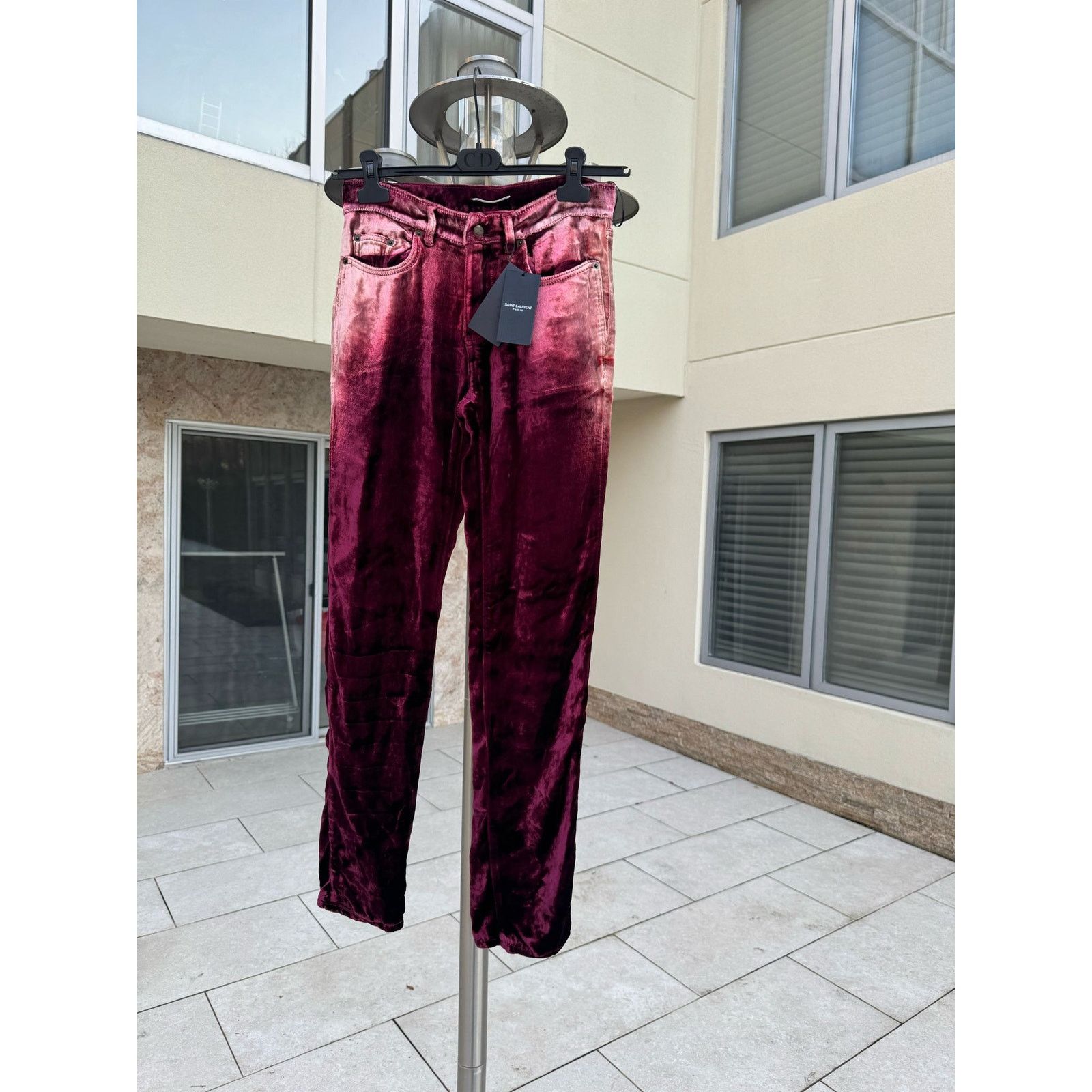 Saint Laurent Paris o1rshd1 Skinny 5 Pockets Velvet / Velour Pants in Burgundy Size US 33 - 7 Thumbnail