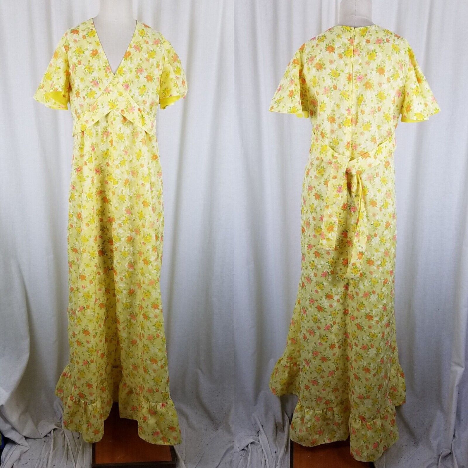 Handmade Vtg Flocked Floral Maxi Prairie Dress Long Ruffled SS M L Size M / US 6-8 / IT 42-44 - 1 Thumbnail