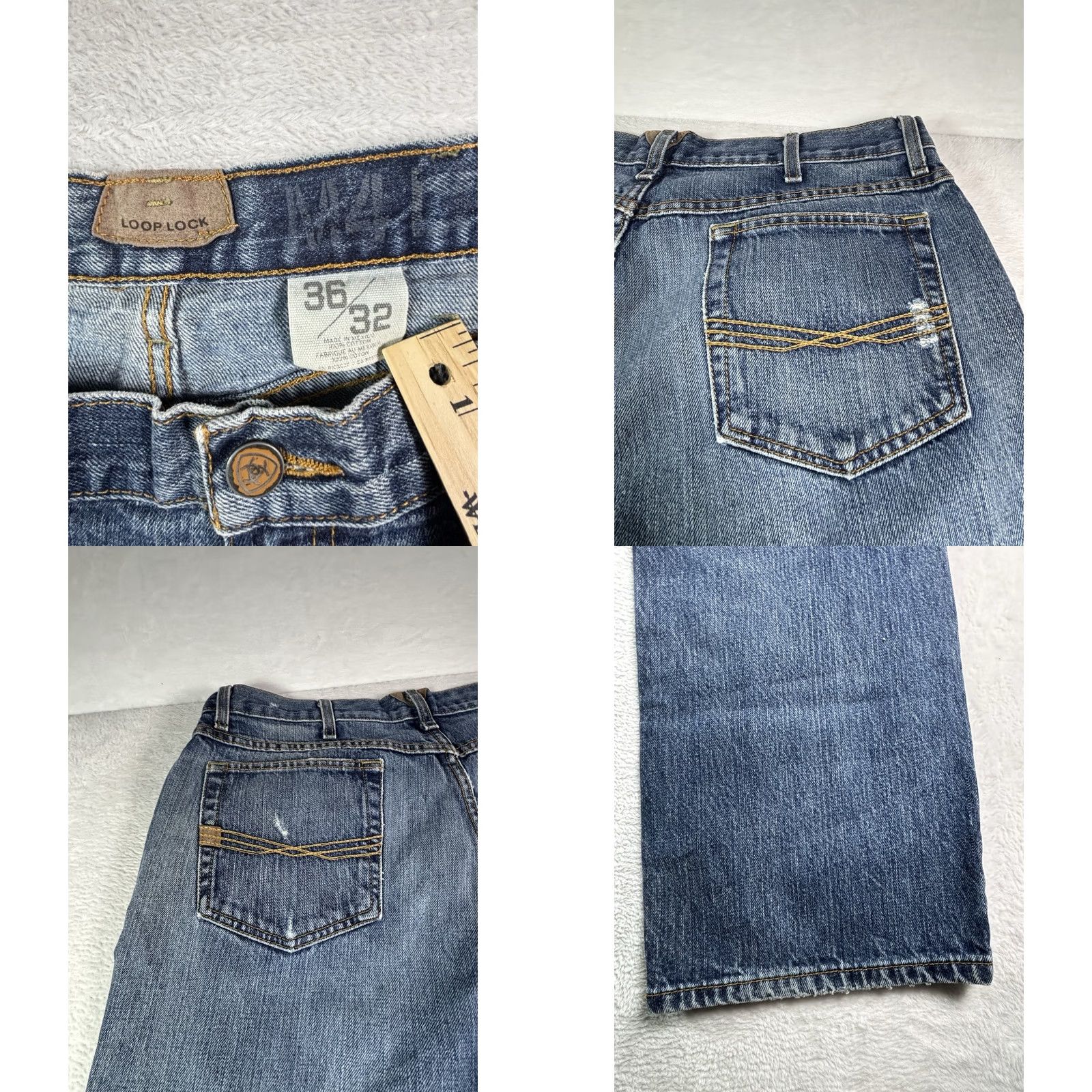 Ariat Ariat Jeans Regular 36x32 M4 Blue Distressed Bootcut Logo Embroidered Men Size US 36 / EU 52 - 8 Thumbnail
