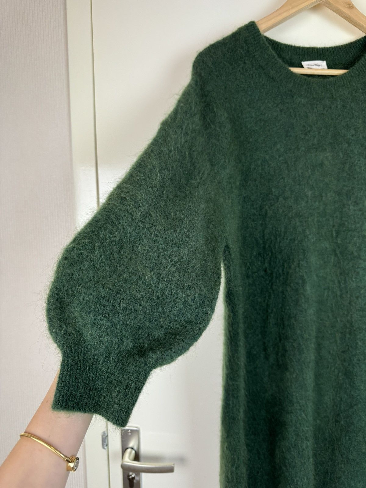 Sezane American vintage mohair wool green fluffy maxi dress sweater Size L / US 10 / IT 46 - 3 Thumbnail