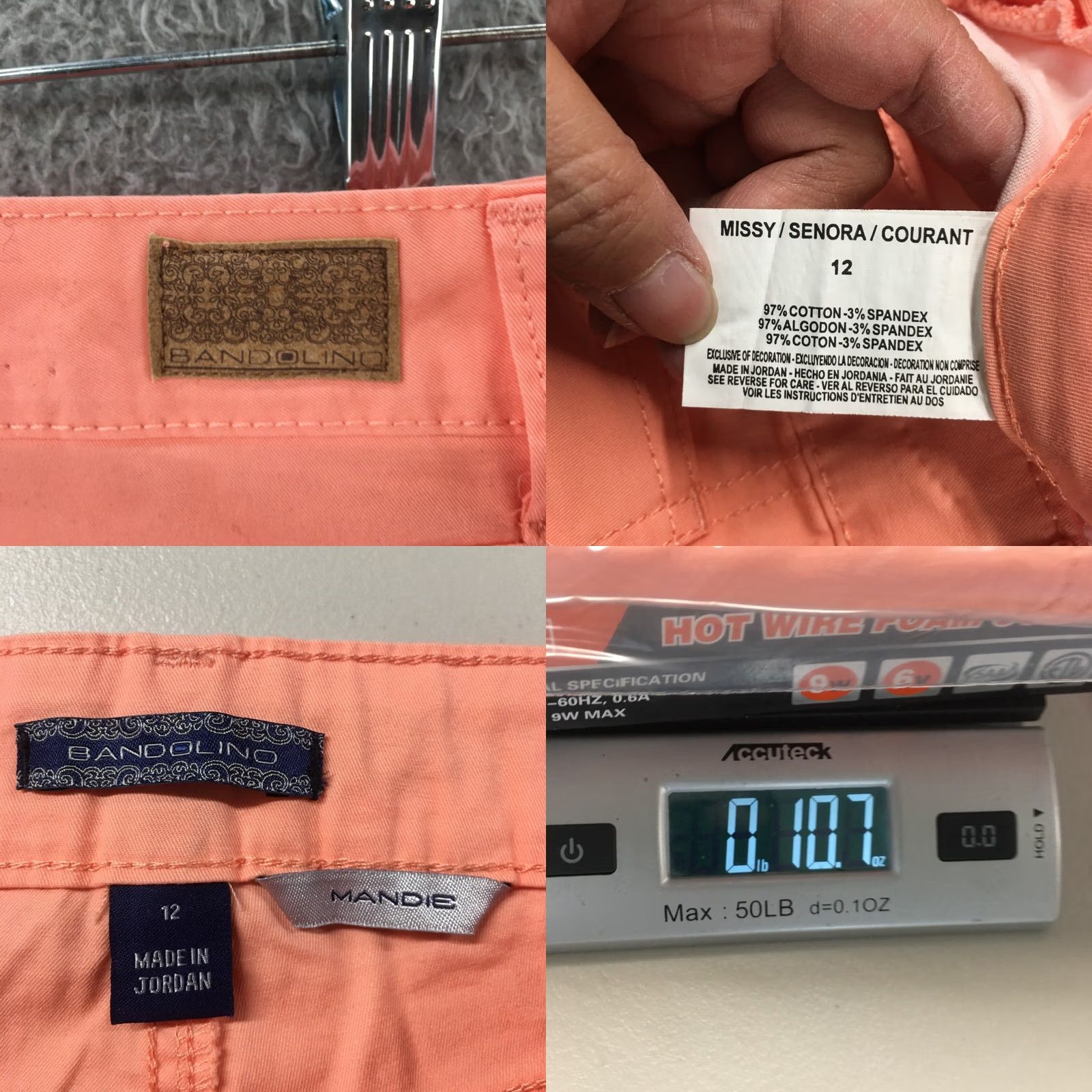 Vintage Bandolino Mandie Capri Pants Womens 12 Pink 5 Pockets Zip Fly Rise 11 Inseam 21 Cotton Blend Classic Modern Straight Leg Womens Size 34" / US 12 / IT 48 - 9 Thumbnail