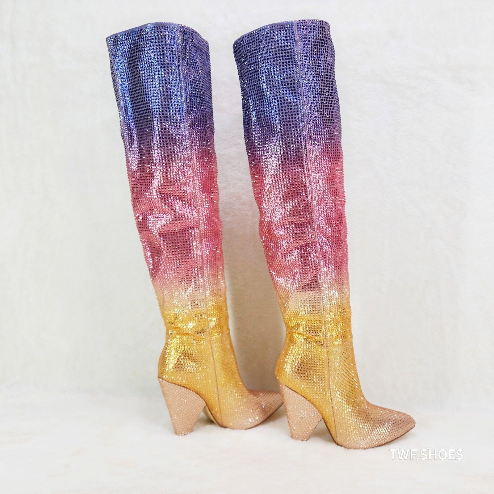 Other New Year Party Gold Ombre Rhinestone OTK Thigh boots 4.25" H Size US 8 / IT 38 - 4 Thumbnail