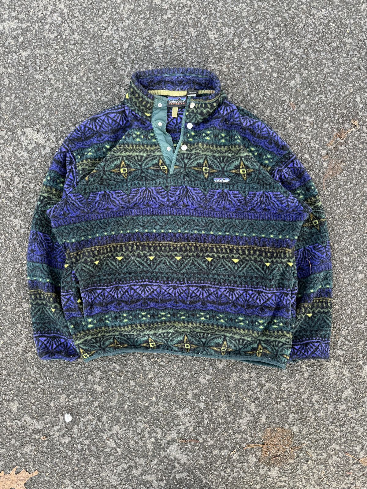 Aztec Synchilla Rare Patagonia Fleece logo 90s snap back