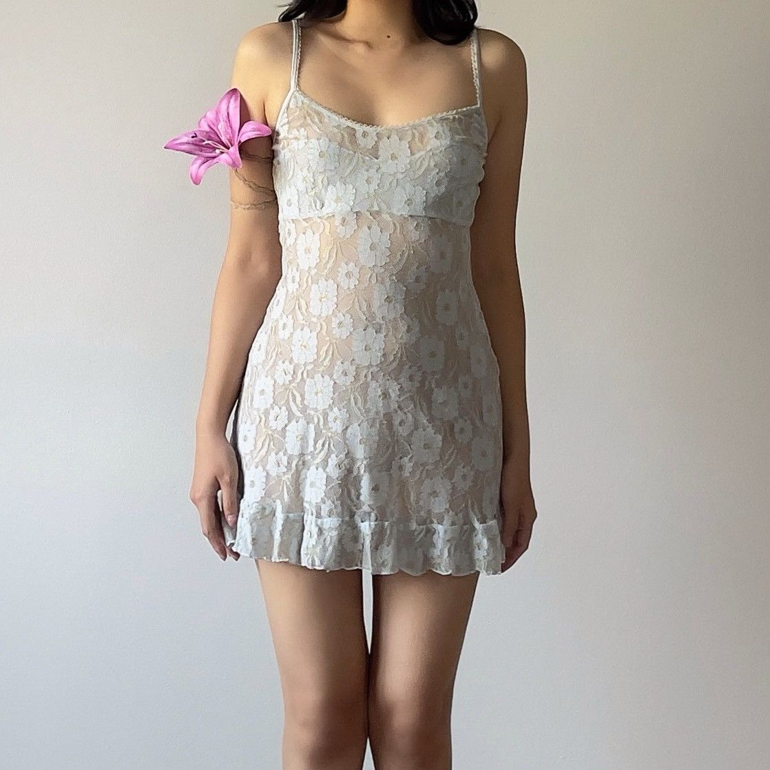 Victoria's Secret Vintage Blue Floral Mesh Semi-Sheer Mini Slip Dress (M-L) Size L / US 10 / IT 46 - 2 Thumbnail