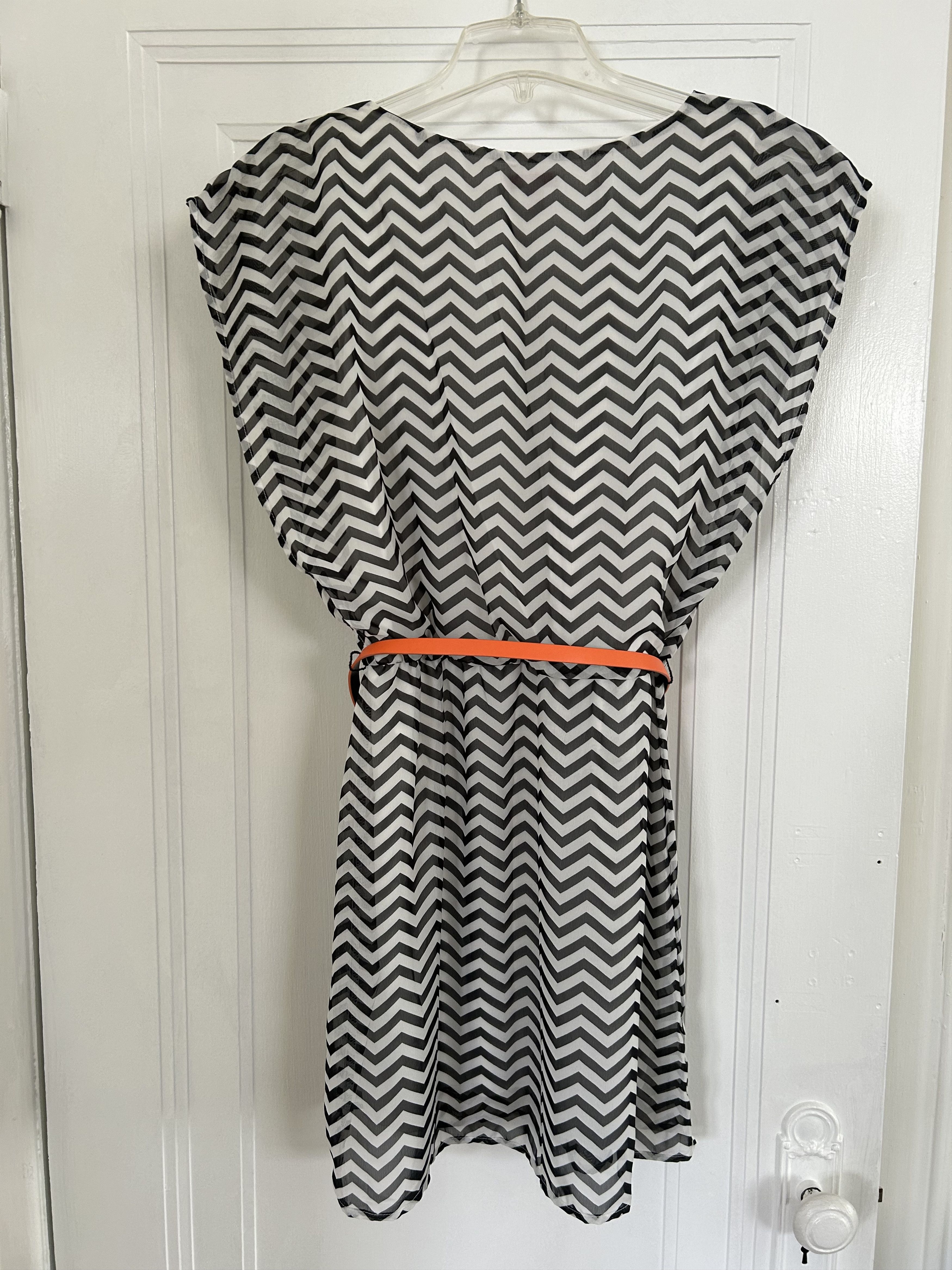 Other Black White Chevron Print Blouson Dress Summer Beach Bongo M Size M / US 6-8 / IT 42-44 - 2 Thumbnail