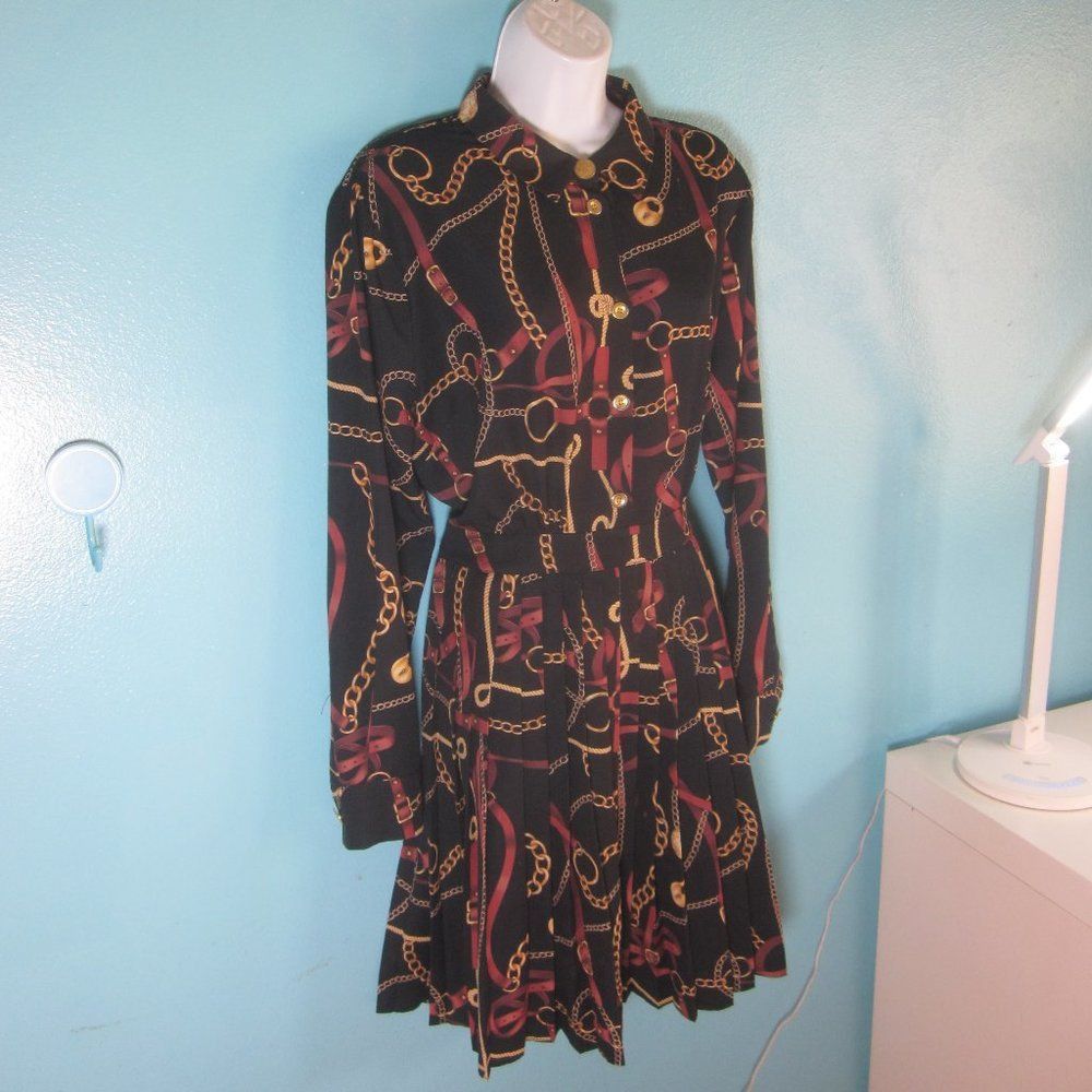 Alexis Mabille Alexia Admor Black Chain Belt Dress with Pleated Skirt Women Size L / US 10 / IT 46 - 11 Thumbnail